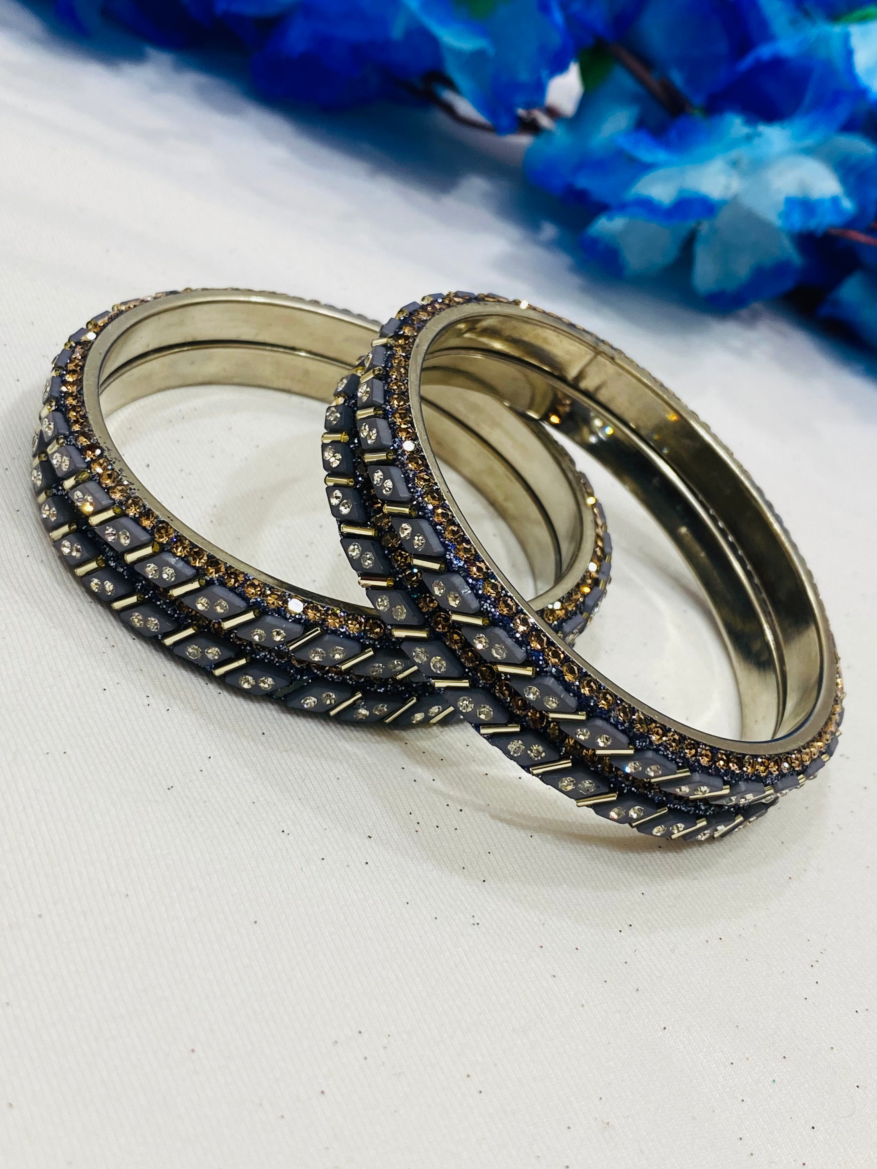 Elegant Gray Metal Bangles with Stone Accents for Women - Perfect for Casual Wear, Parties & Gift Giving