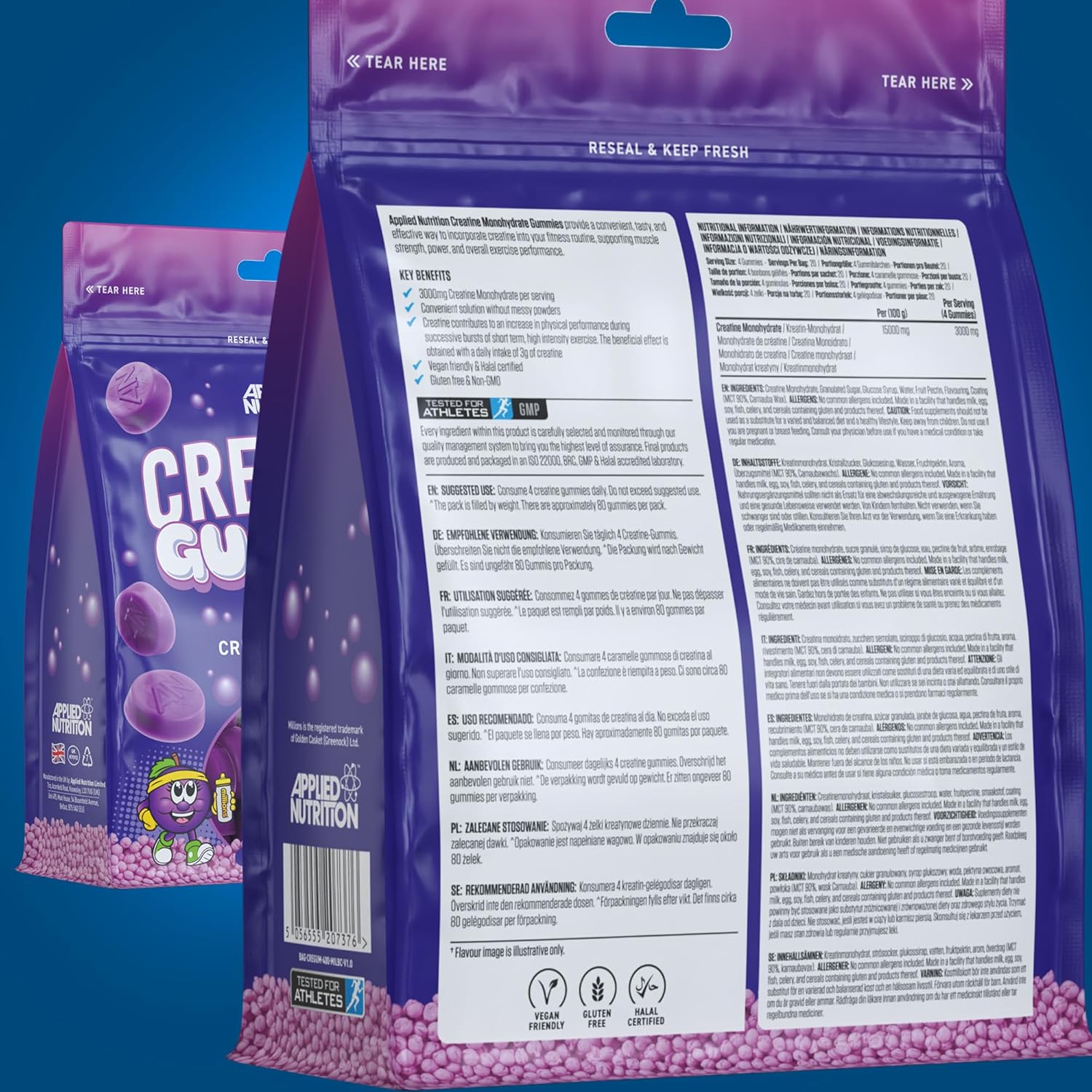 Applied Nutrition 80 Creatine Gummies for Muscle Growth & Recovery - Delicious Chewable Supplement for Athletes & Fitness Enthusiasts | Pre-Workout & Post-Workout Support