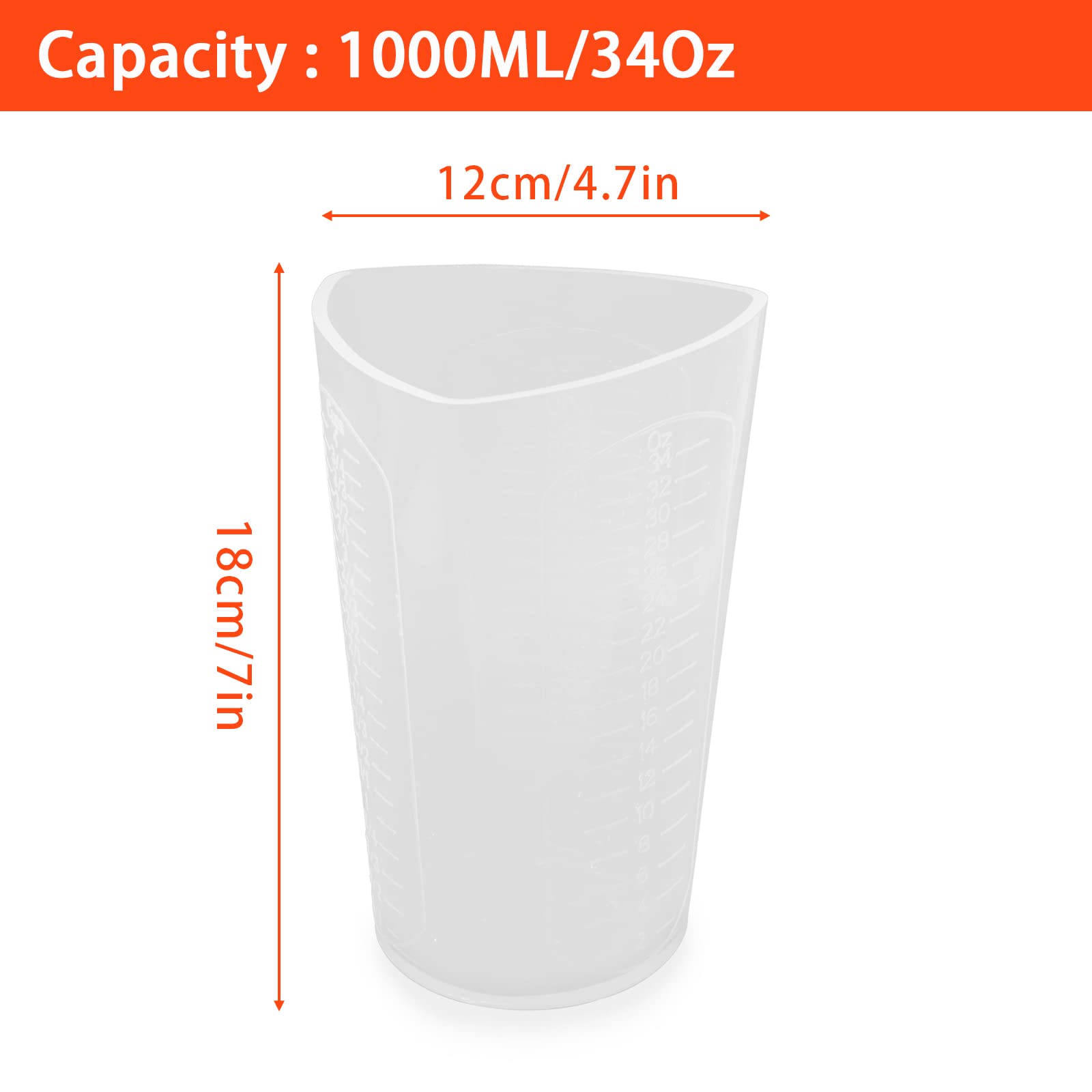 Premium Silicone Resin Measuring Cups - 1000ml Thick Non-Stick Mixing & Pouring Cups with 3 Measurement Units (OZ/ML/G) - Ideal for Epoxy Resin, Art Crafts, Baking & Kitchen Use