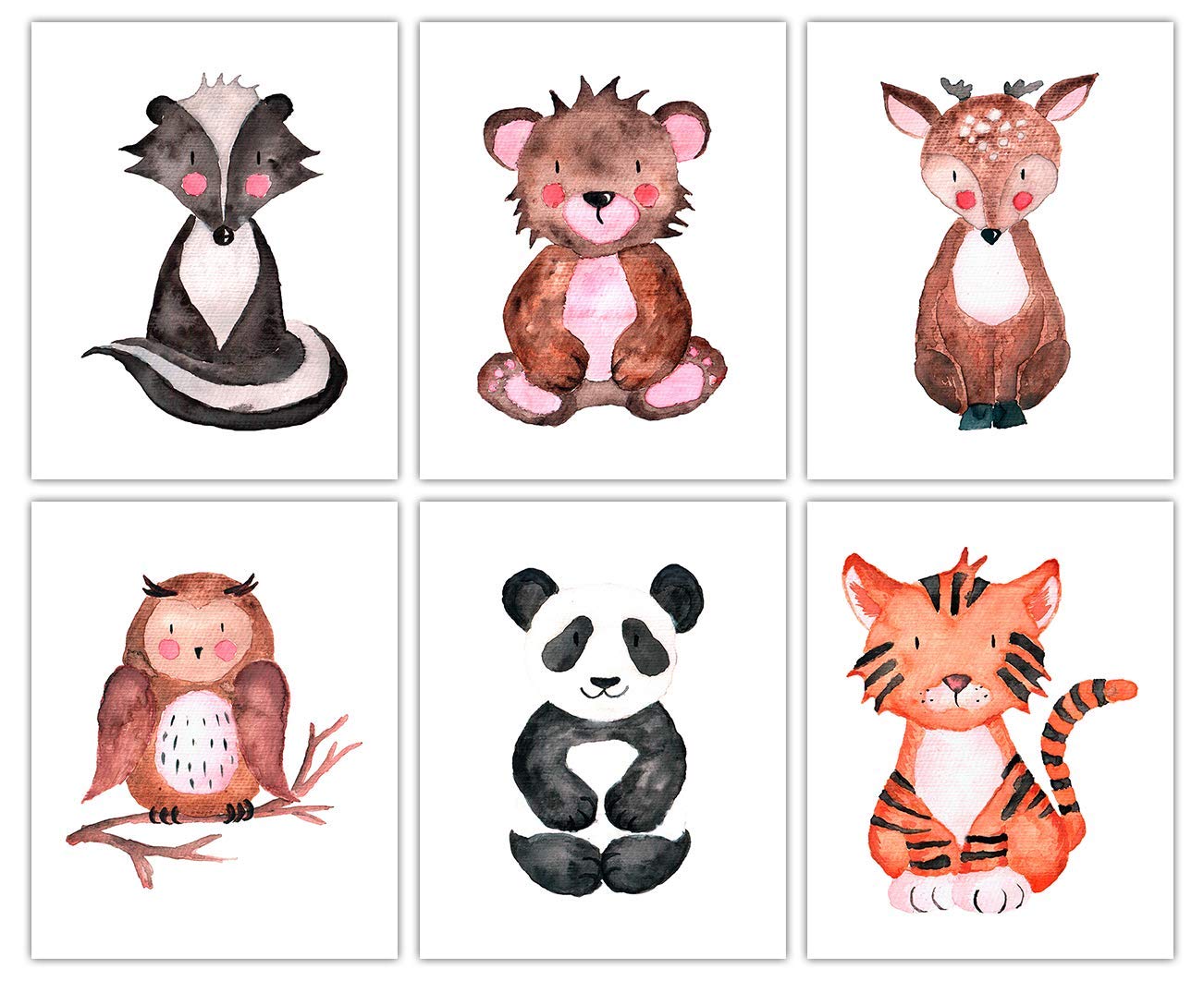 Woodland Animals Nursery Wall Art - 6 Watercolor Posters 8x10