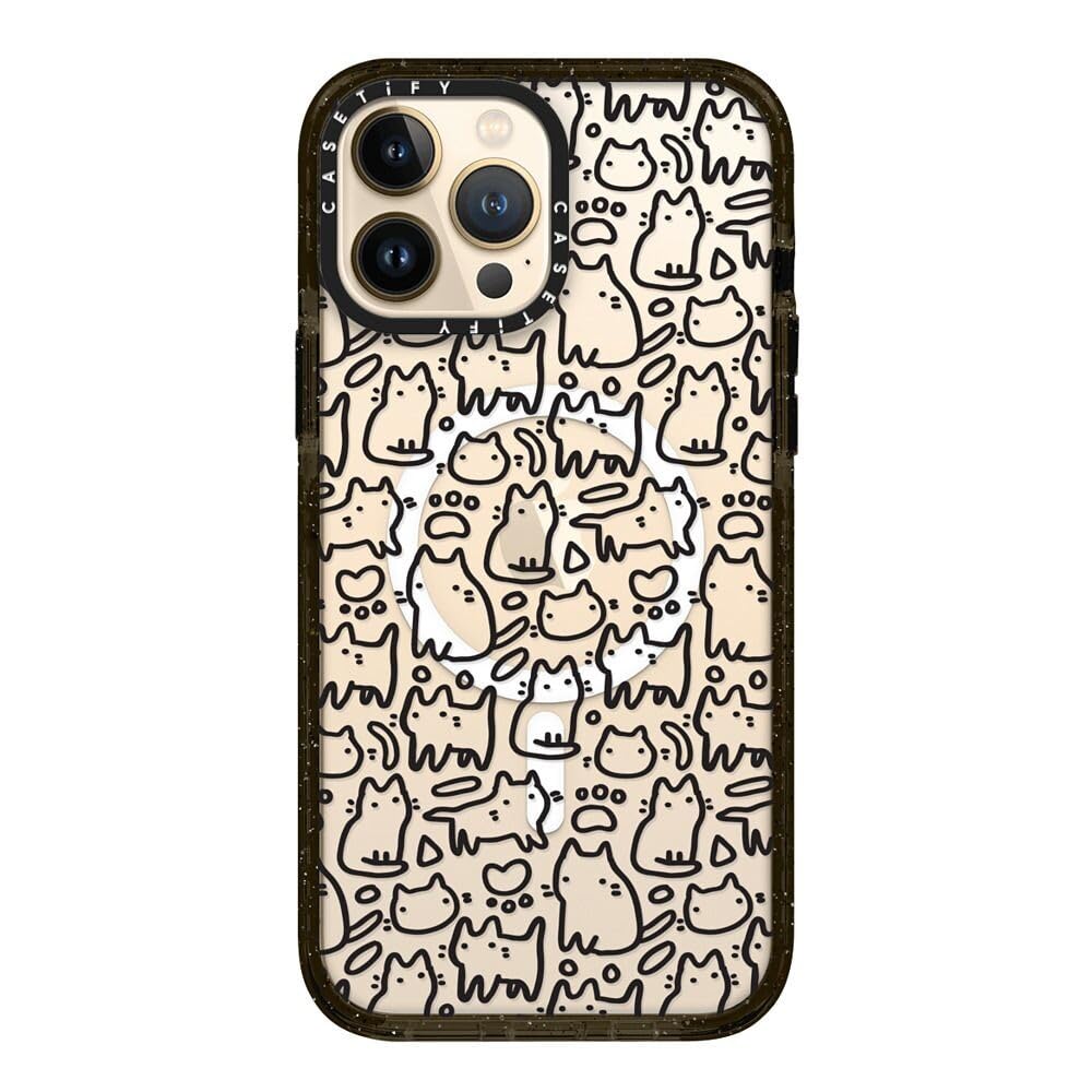 CASETiFY Impact Case for iPhone 13 Pro Max - Funny Doodle Kitty Cats Design - Clear Black Protective Phone Cover - Perfect for Daily Use, Travel & Gift Giving