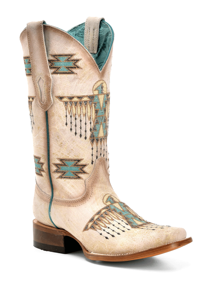 Corral Z5219 Women's Western Boots - Square Toe Embroidered Cowgirl Boots in Cream | Perfect for Rodeo, Country Dancing & Western Fashion