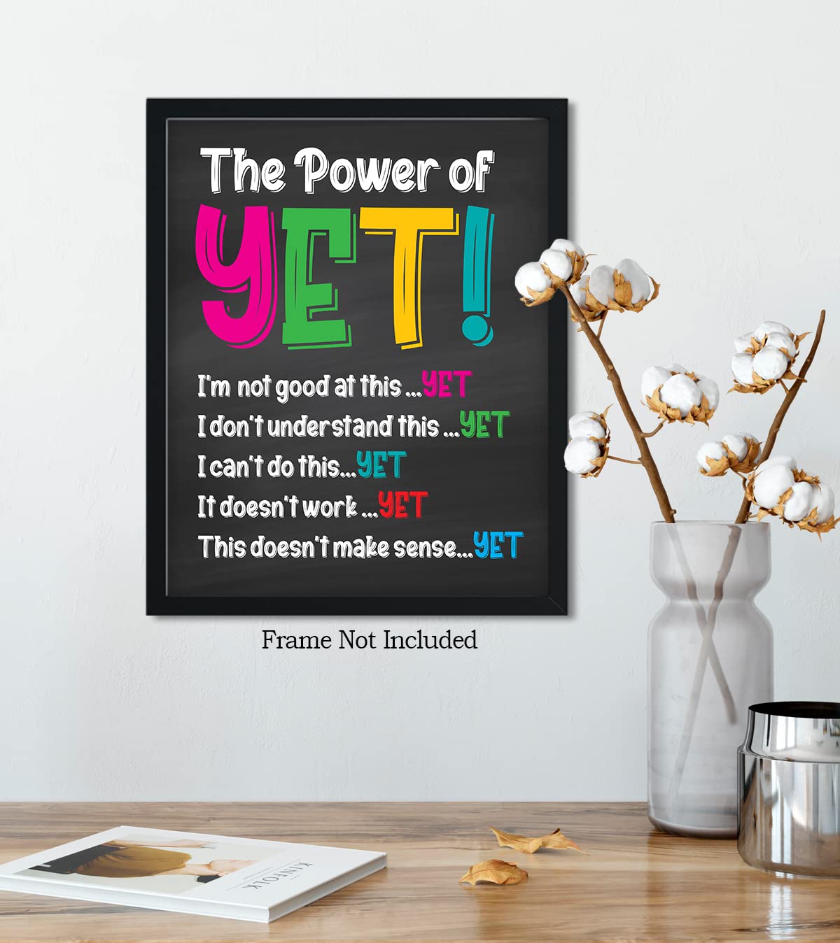 Govivo School Psychologist Office Decor - The Power of Yet Mental Health Wall Art for Kids - 8x10 Unframed Motivational Print - Classroom & Counseling Room Decor - Teacher Supplies & Bedroom Aesthetic Wall Art - Perfect for Schools, Therapy Offices & Kids' Rooms
