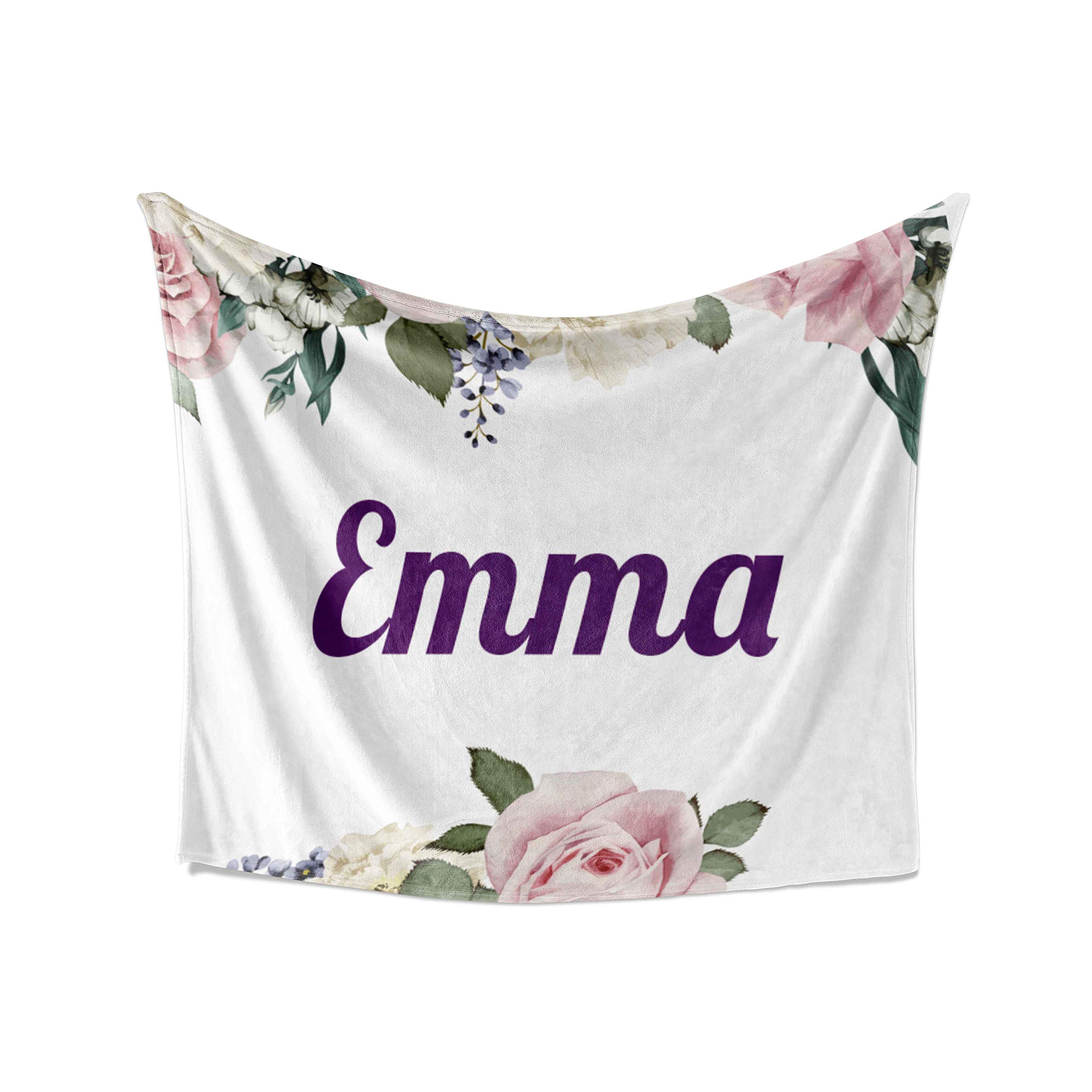 Emma Blanket - Personalized Plush Fleece Flower Throw with Name, Custom Soft Cozy Warm Blanket for Adults & Kids | Perfect Birthday, Christmas, Anniversary Gift Idea | 50x60 Inches | Great for Couch, Bed, Travel & Home Decor