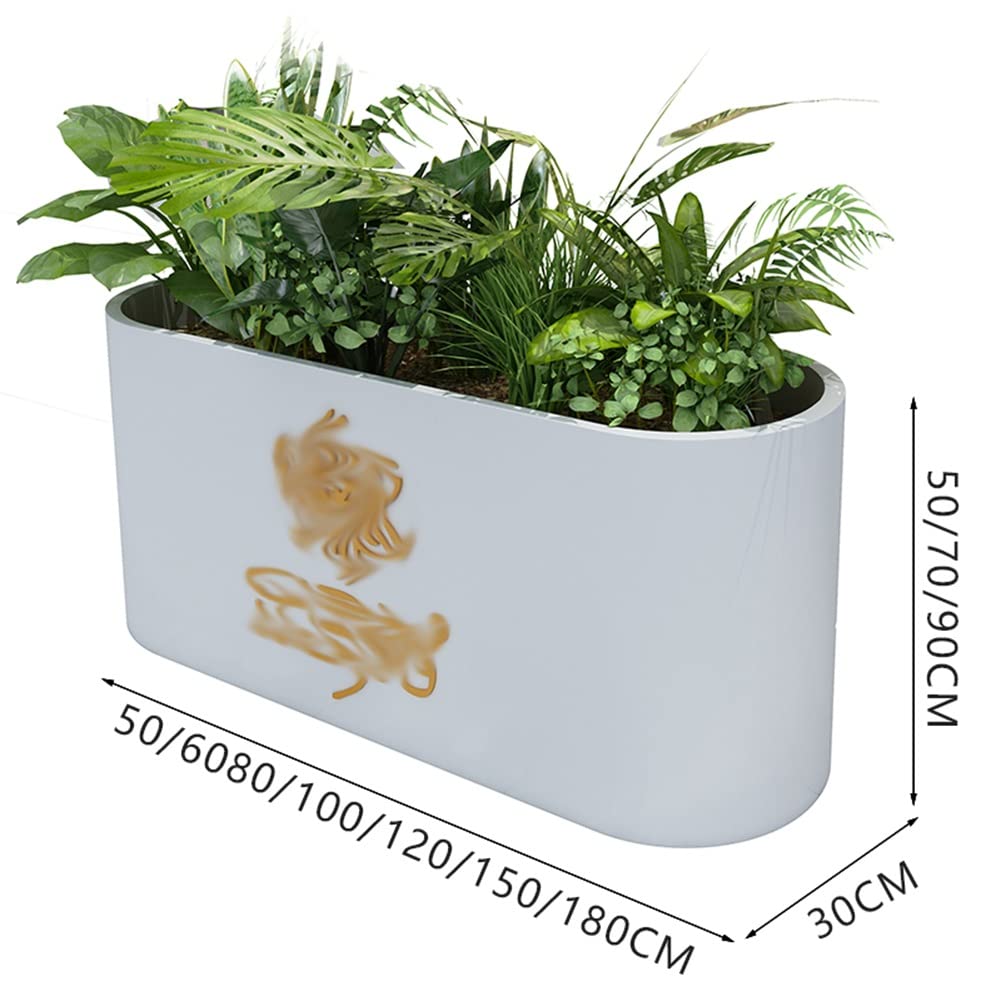 Wrought Iron Flower Box Planter - 80x30x50cm White Outdoor Garden Container for Plants | Perfect for Hotels, Commercial Streets & Indoor Decor | Durable Long Trough Planter for Flowers, Herbs & Greenery