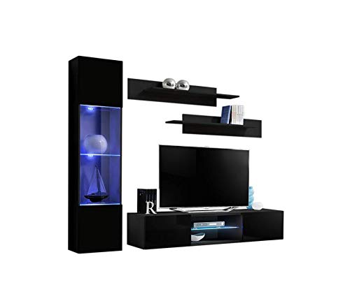 Modern Wall-Mounted TV Stand with Storage Shelves & LED Lights - 33