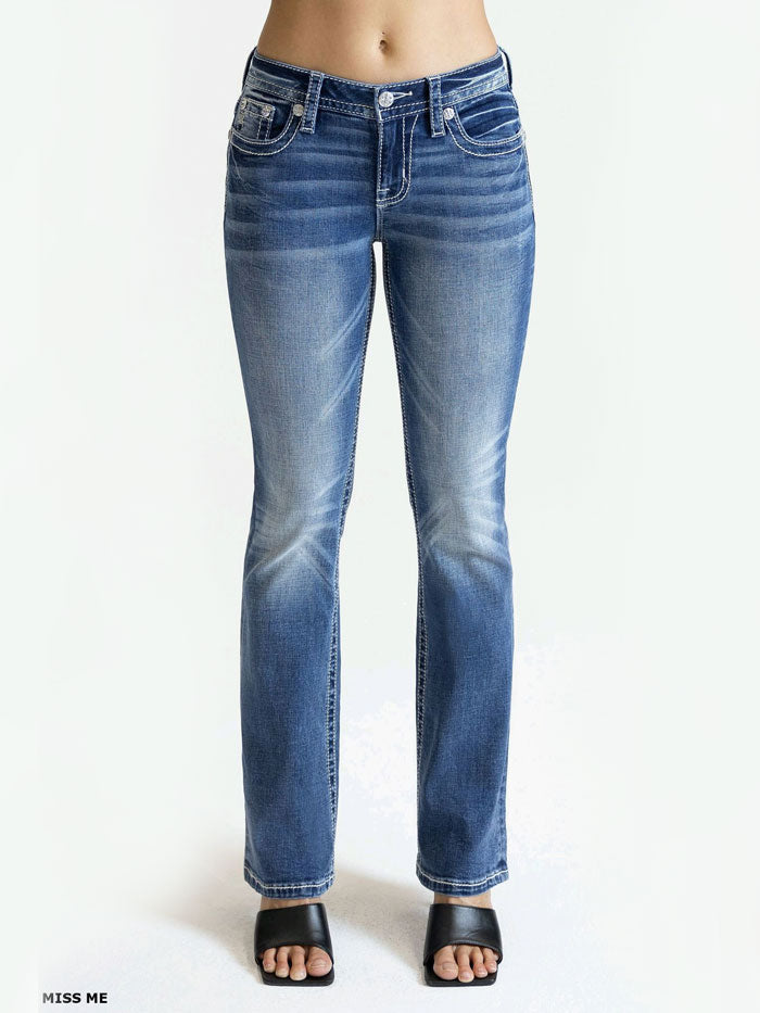 Miss Me M5082B173V Women's Mid Rise Bootcut Jeans in Medium Blue - Perfect for Casual Wear, Work & Everyday Outfits