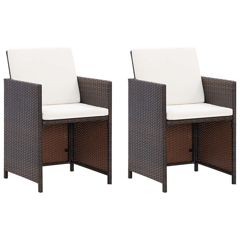Brown Poly Rattan Outdoor Patio Dining Chairs with Cushions - Set of 2, Arm Chairs for Bistro, Cafe, Kitchen & Garden - Comfortable & Stylish Patio Furniture for Relaxing & Entertaining