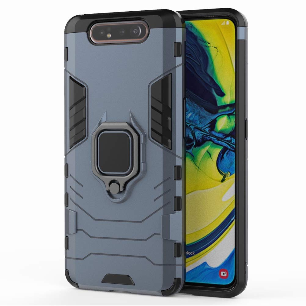 Samsung Galaxy A80 & A90 Shockproof Case with Metal Ring Kickstand - Rugged Dual Layer Hard Bumper Cover (Navy Blue) | Magnetic Car Mount Compatible | Perfect for Outdoor Activities, Travel & Daily Protection