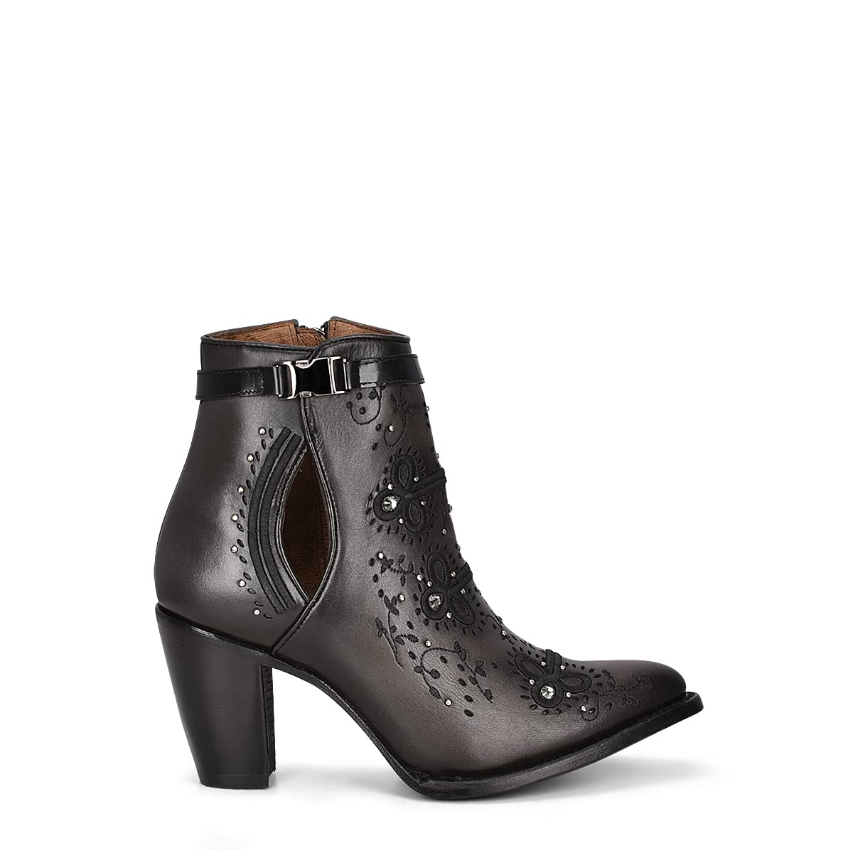 Cuadra Women's Leather Bootie with Zipper & Crystals - Stylish Black Ankle Boots for Night Out