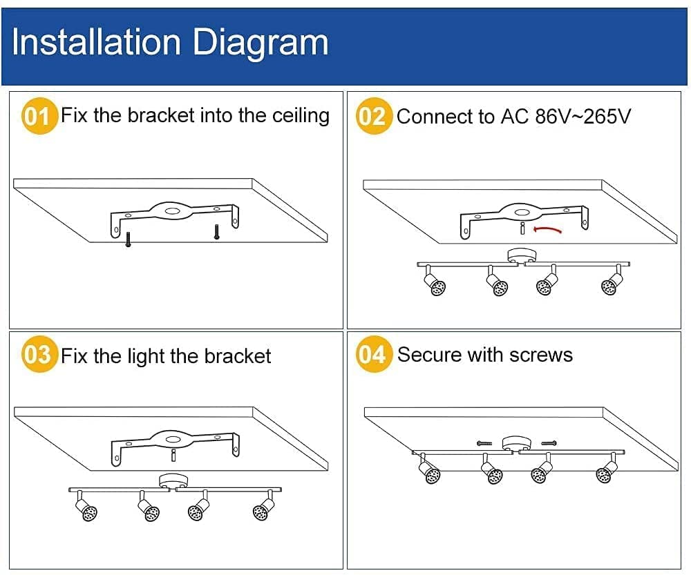 Depuley Modern LED 4-Light Track Lighting Kit - Adjustable Ceiling Light Fixture with Bulbs Included for Living Room, Kitchen, Bedroom & Office Decor