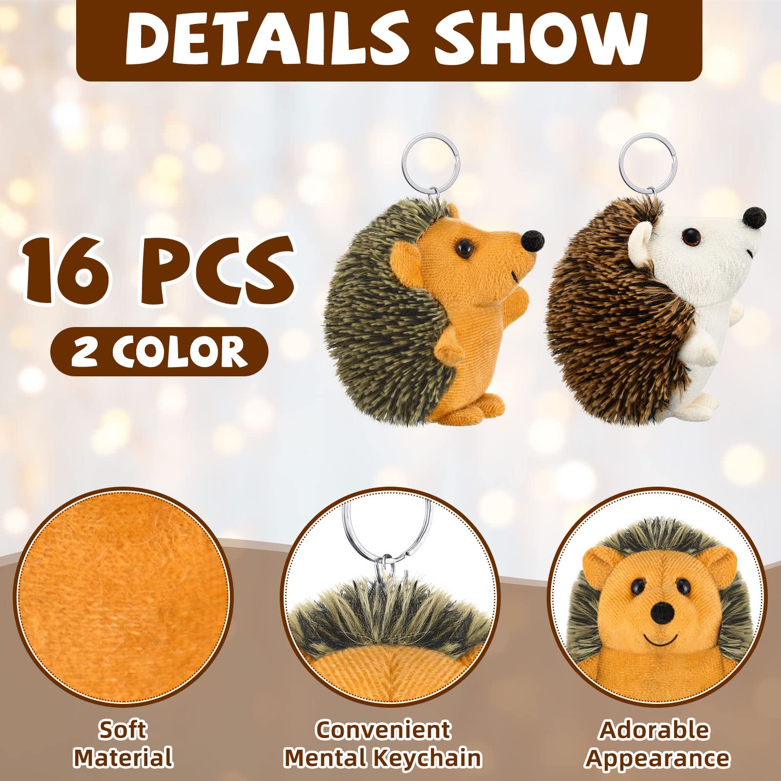 16 Pcs Mini Hedgehog Plush Stuffed Animals - 4 Inch Bulk Plush Toys for Party Favors, DIY Keychains, Valentine's Day Gifts, Kids & Girls Birthday Presents, Wedding Decor (Brown & Beige) - Perfect for Baby Showers, Classroom Rewards, and Christmas Stocking Stuffers