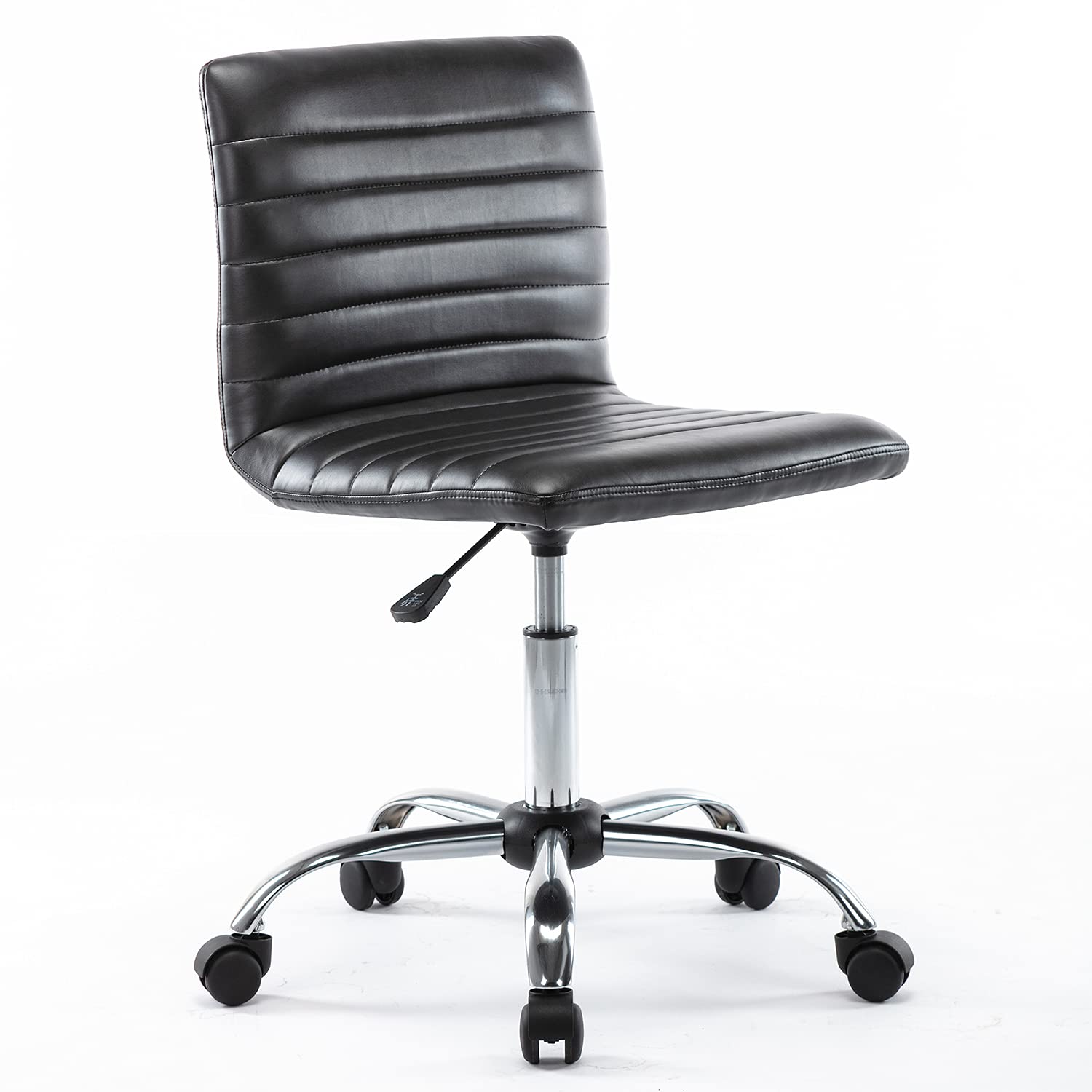 Low-Back Ribbed Faux Leather Office Desk Chair - Adjustable Height, 360° Swivel, Armless Ergonomic Design for Home Office, Study, or Workspace