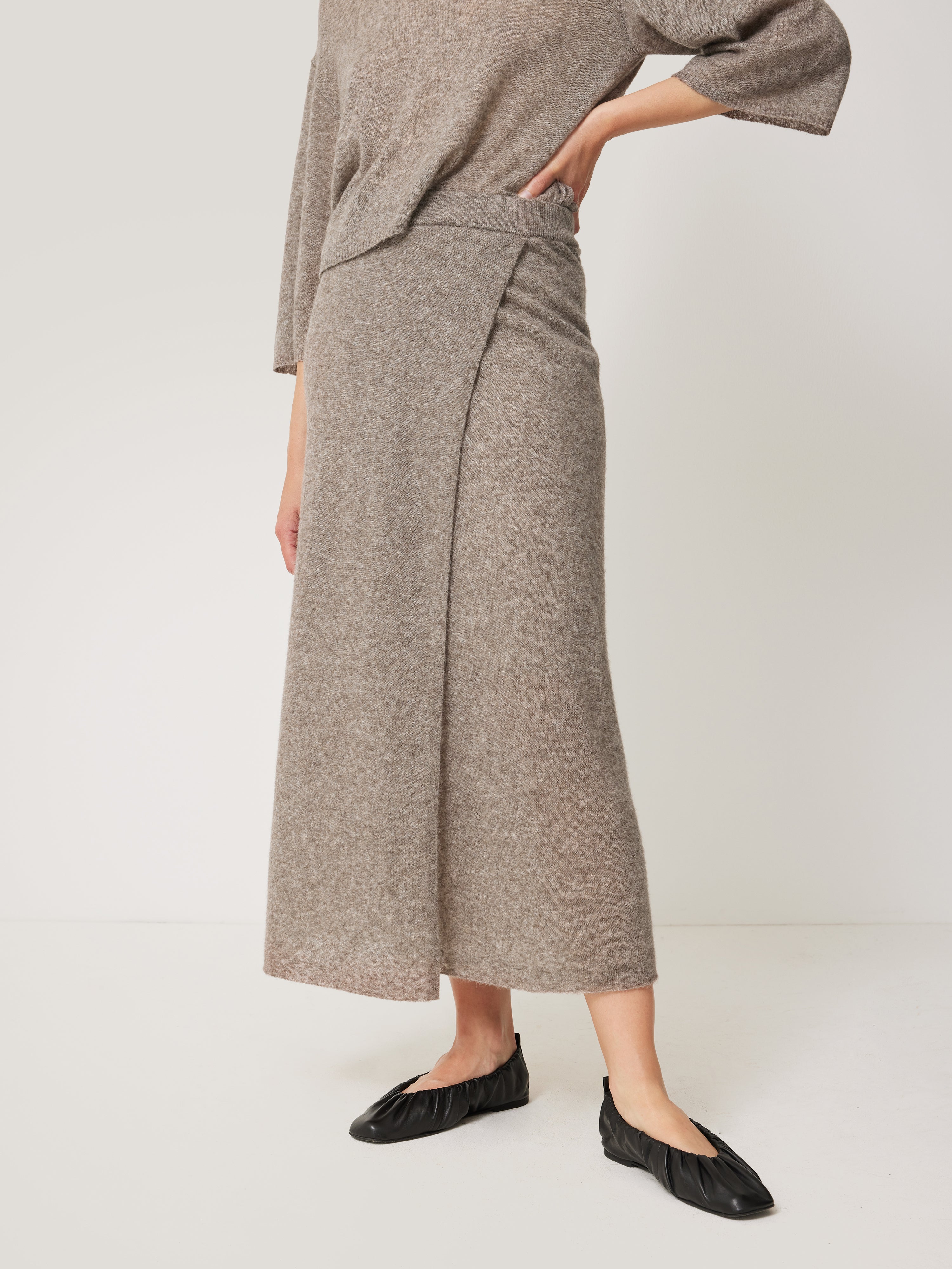 Soft Gauzy Knit Skirt for Women - Comfortable Stretchy Midi Skirt in Taupe | Perfect for Casual Wear, Office Outfits & Date Nights