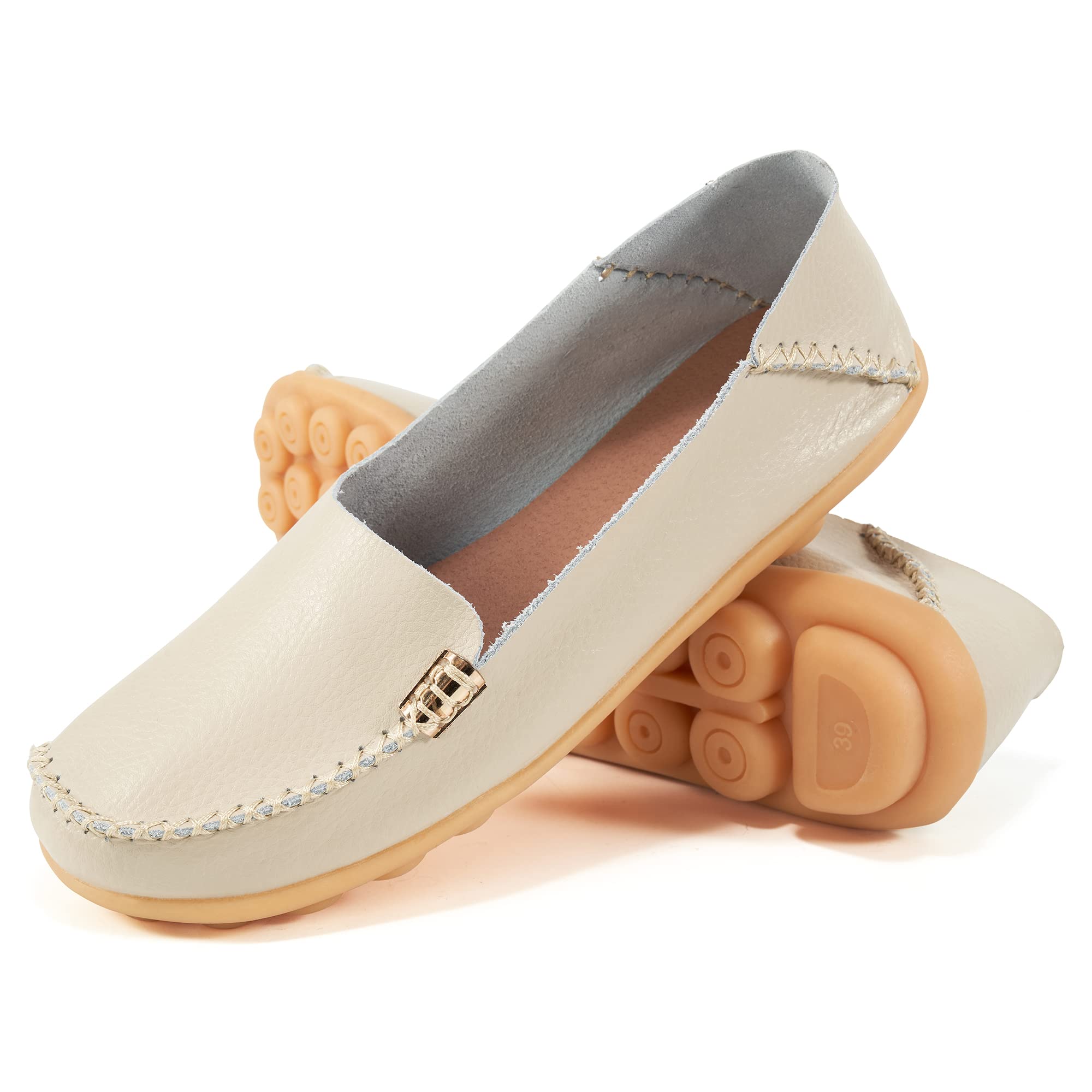 Alicegana Women's Comfortable Leather Loafers - Breathable Slip-On Casual Shoes for Nurses, Walking & Driving | Fashionable Flats for Work, Travel & Everyday Wear