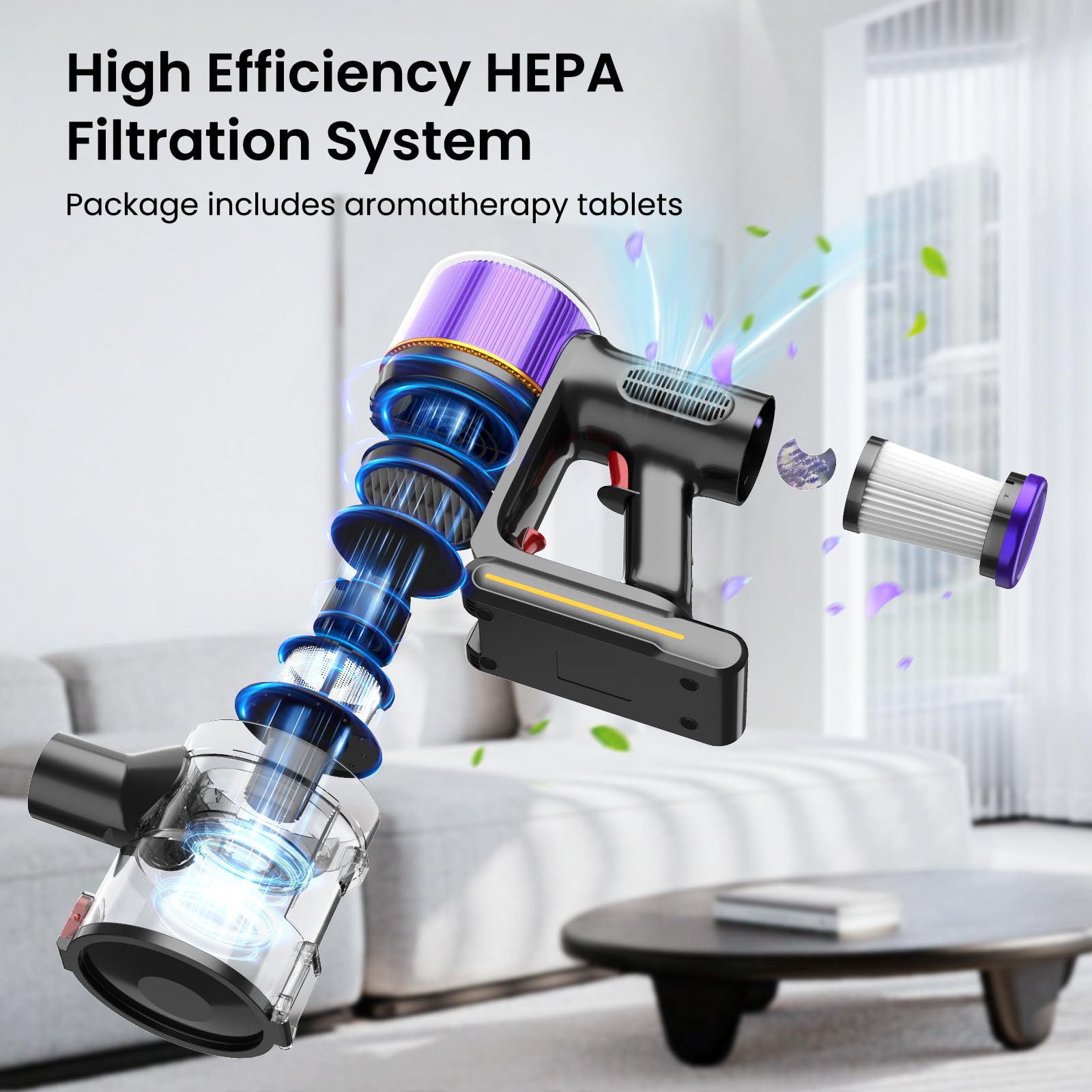 Powerful 45Kpa/550W Cordless Vacuum Cleaner with Touch Display - 50 Min Runtime, 1.5L Dust Cup & Anti-Tangle Brush - Lightweight Stick Vacuum for Hard Floors, Carpets & Pet Hair - Perfect for Quick Cleanups & Deep Cleaning in Homes with Pets