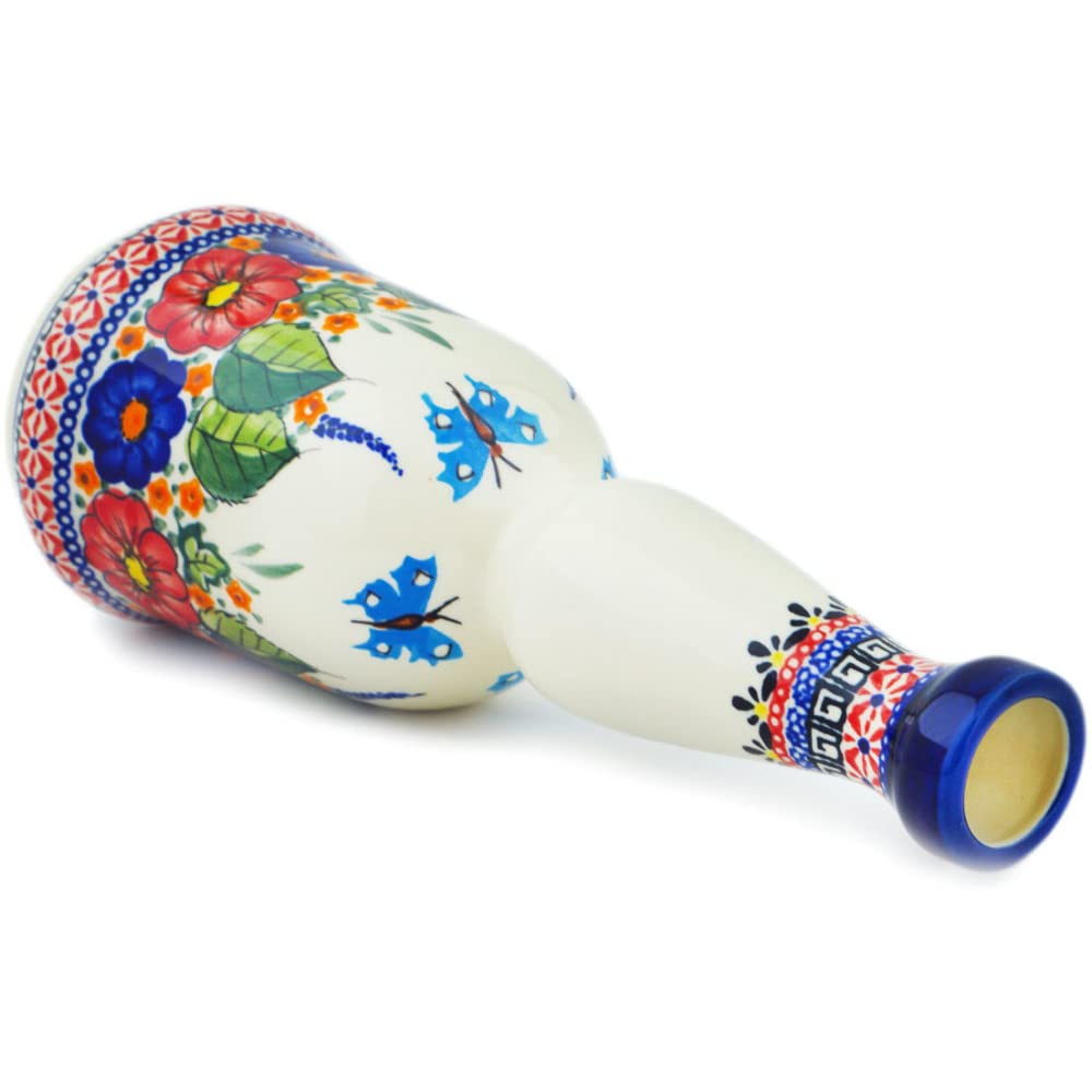 Authentic Polish Pottery Bottle 23 oz - Handmade Spring Splendor UNIKAT Design - Perfect for Home Decor, Kitchen Storage & Unique Gift Ideas