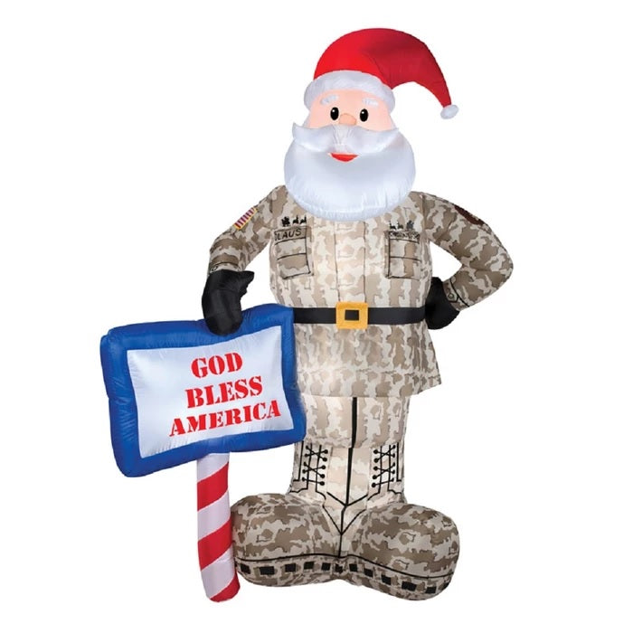 7' Airblown® Inflatable Military Santa Christmas Decoration - Patriotic Outdoor Yard Decor for Holidays, Parties & Festive Celebrations