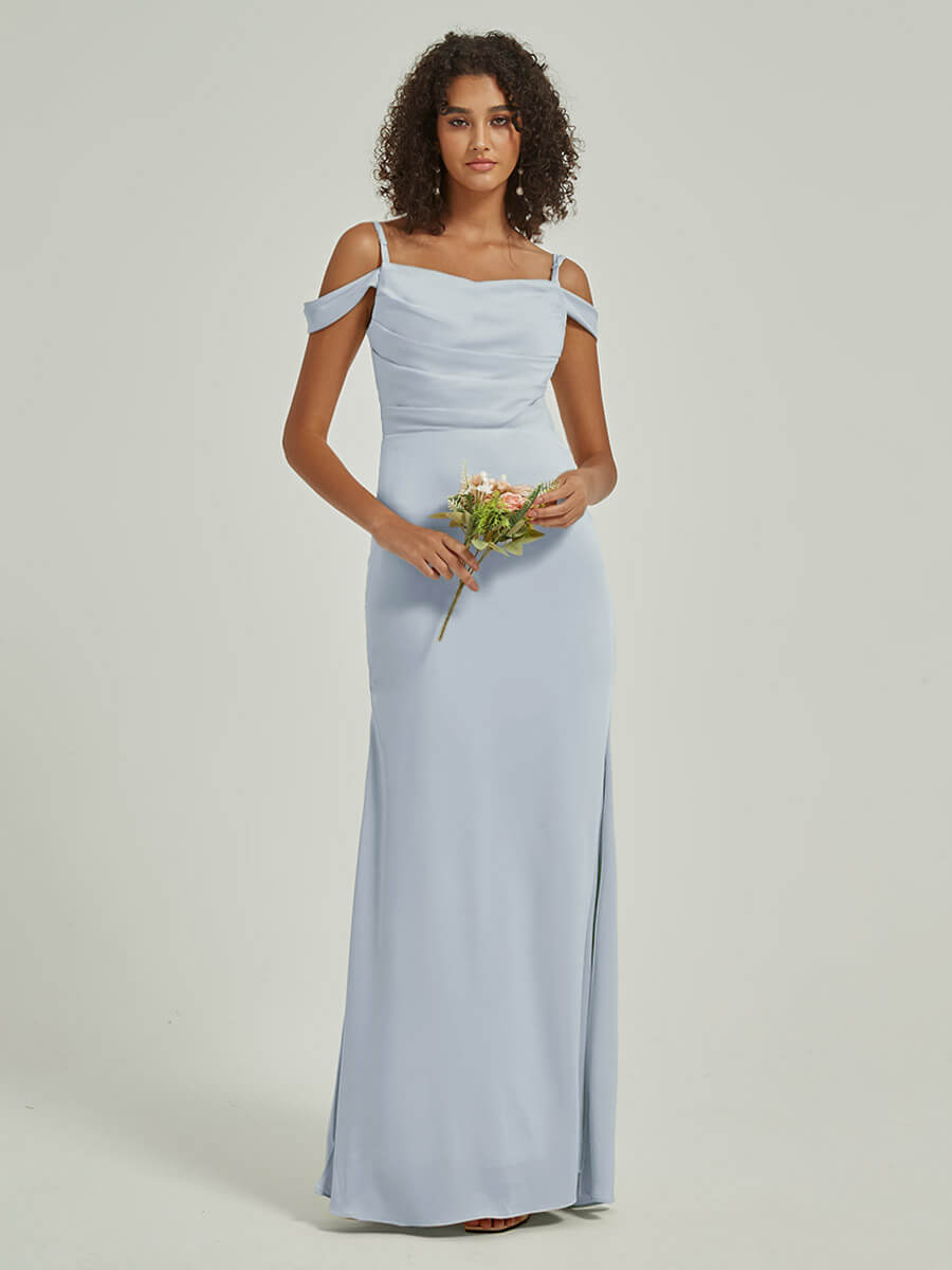 Cornflower Blue Cowl Neckline Straps Side Slit Silk Satin Convertible Bridesmaid Dress - Elegant Formal Gown for Weddings, Prom & Special Occasions