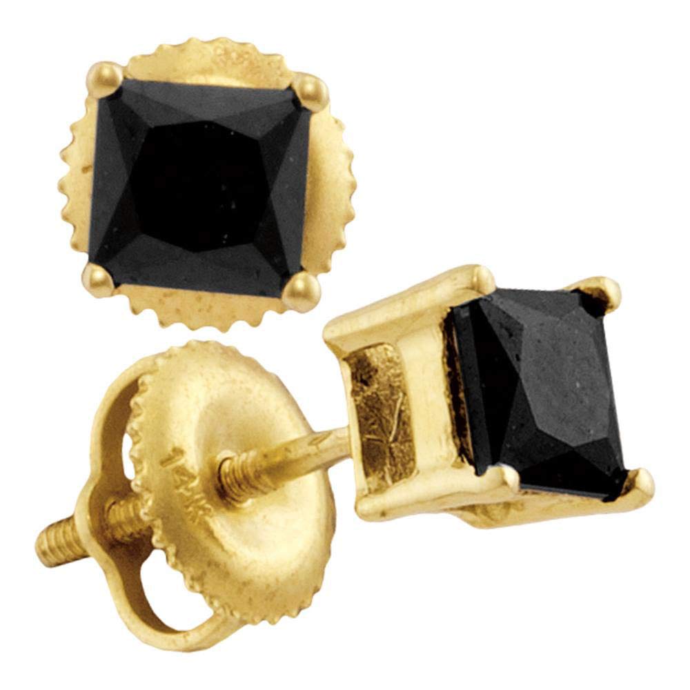 14K Yellow Gold Princess Cut Black Enhanced Diamond Stud Earrings for Women - 1 CTTW - Perfect for Weddings, Parties & Special Occasions