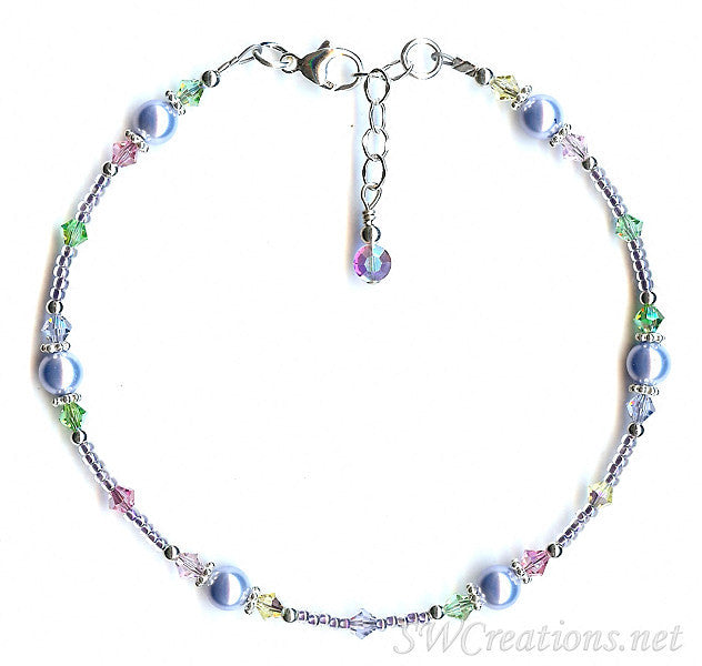 Pastel Blue Pearl Crystal Beaded Anklet - Dainty Adjustable Ankle Bracelet for Women | Perfect for Beach, Summer Outfits & Boho Style Accessories
