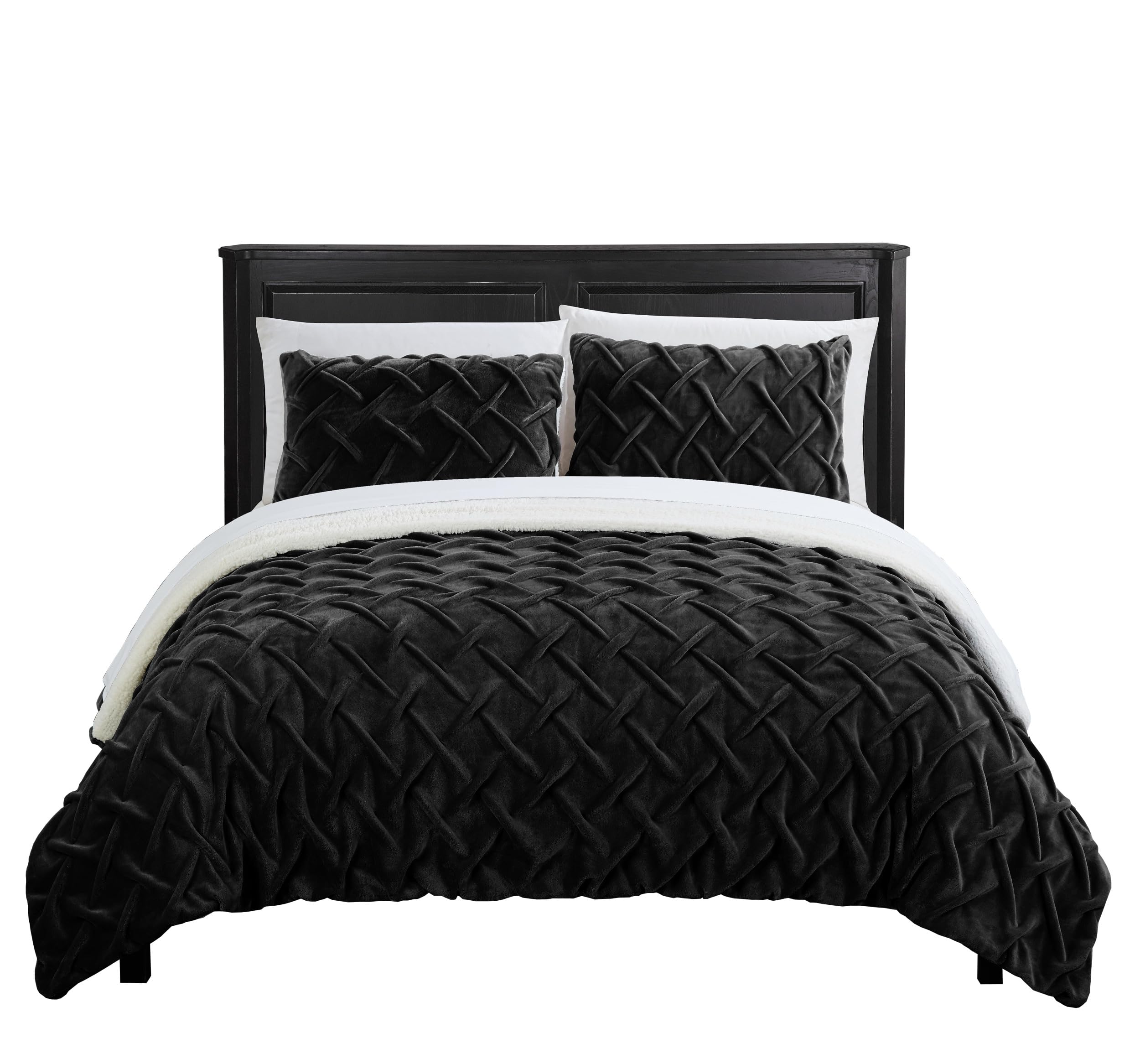 Luxury Naama Comforter Set - Ultra Soft Micro Mink & Sherpa Lined Bedding with Criss Cross Design & Decorative Pillow Shams - King Size Black - Perfect for Master Bedroom, Guest Room & Cozy Winter Nights