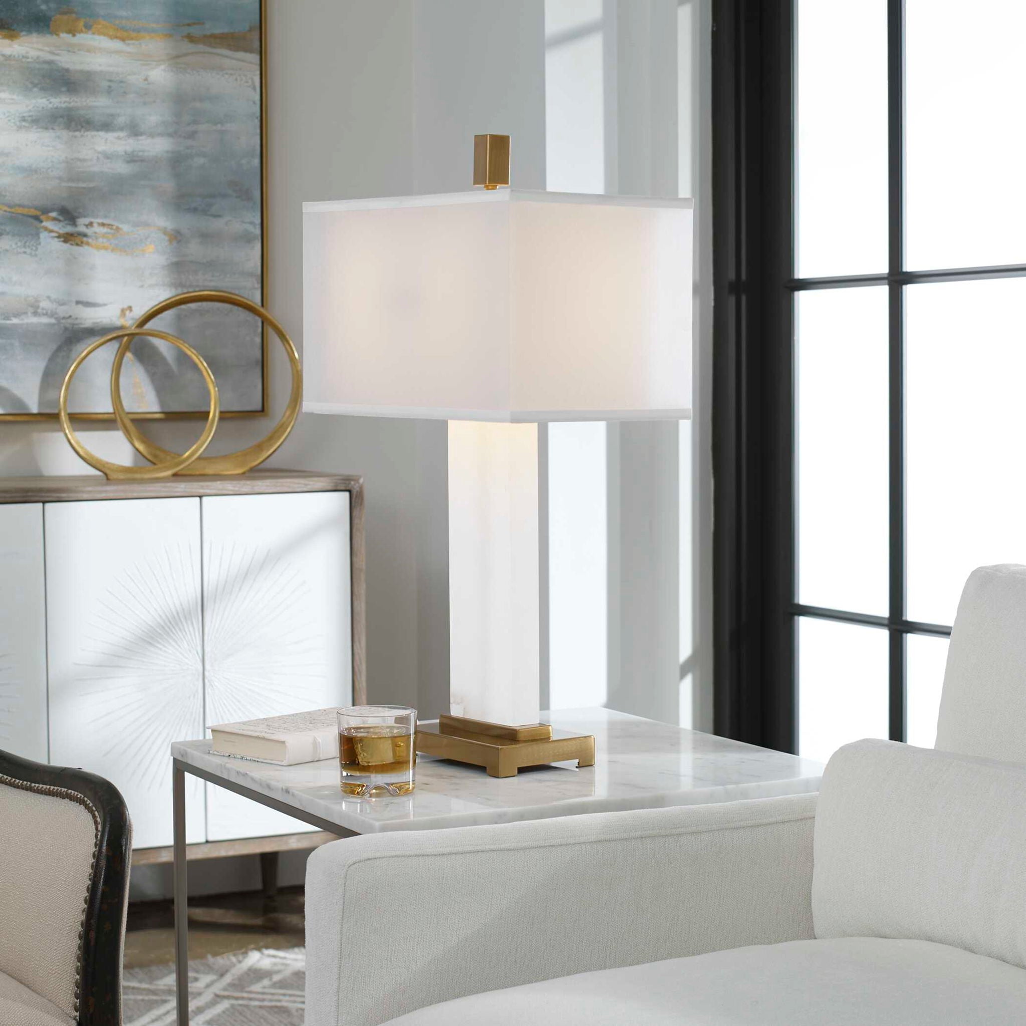 Elegant Athanas Alabaster Lamp in White - Perfect for Bedroom, Living Room & Office Decor