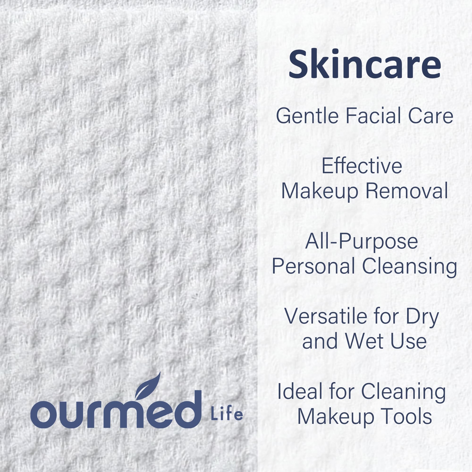 Ourmed Life Disposable Biodegradable Face Towels - 100 Count Dot Texture Facial Wipes for Sensitive Skin, Makeup Remover & Skincare | Lint-Free, Hypoallergenic Dry Wipes for Women | Perfect for Travel, Gym & Daily Beauty Routine