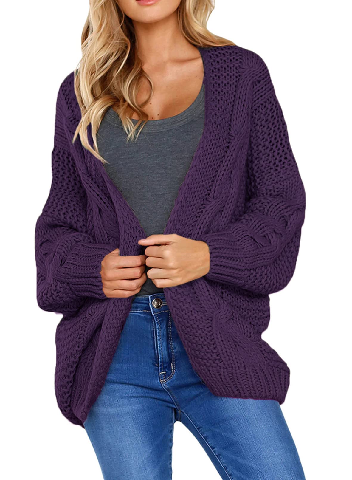 Stylish Women's Open Front Long Sleeve Chunky Knit Cardigan Sweater - Loose Fit Cozy Outerwear Coat for Fall & Winter - Perfect for Office, Date Night and Casual Outings