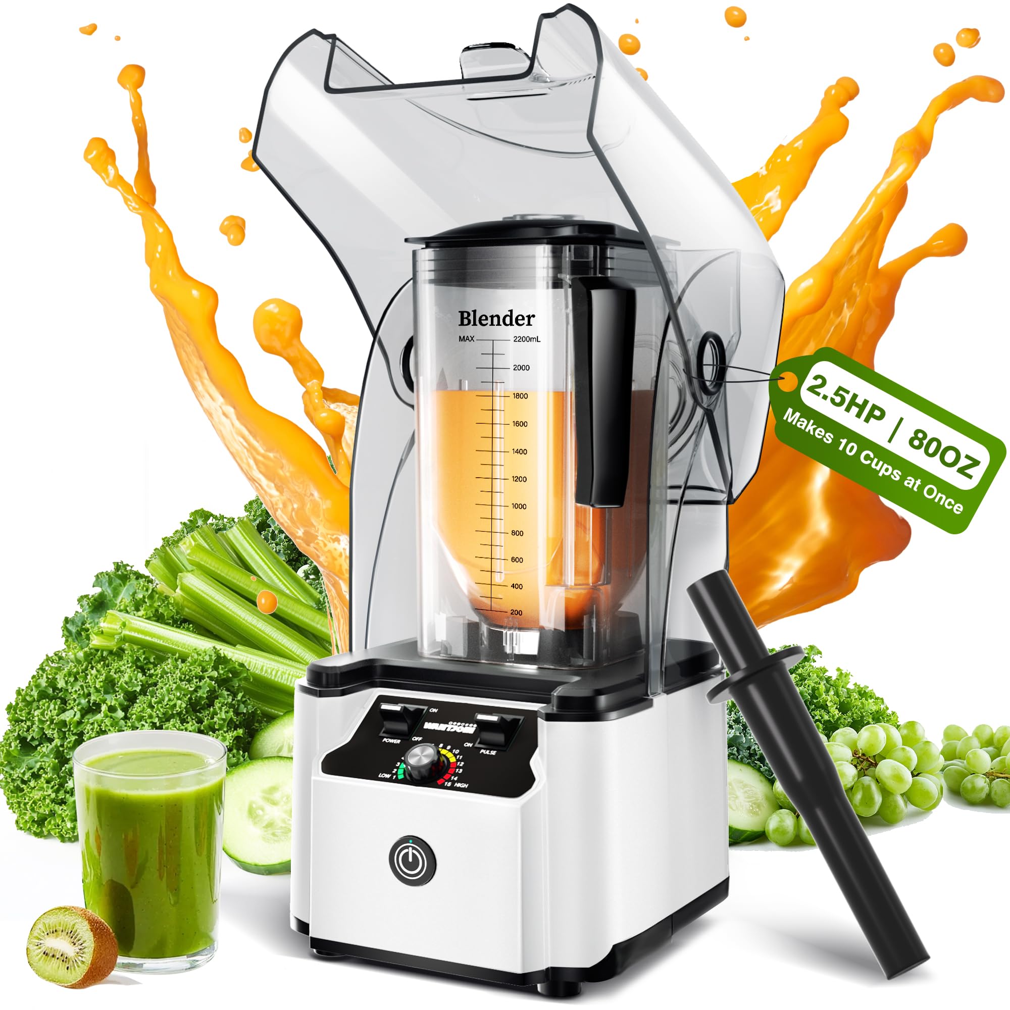 WantJoin Quiet Blender - 2.5 HP Copper Motor, 80oz Soundproof Blender for Smoothies, Juices, Soups & Sauces | 15-Speed Settings, Stainless Steel 6-Blade | Perfect for Home Kitchens, Healthy Smoothie Making & Meal Prep
