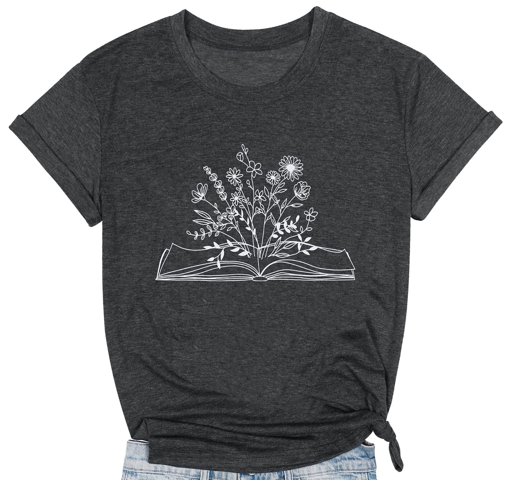 Funny Book Lovers T-Shirt for Women - Wildflowers & Book Reading Design - Cute Teacher Short Sleeve Tee - Perfect for Book Clubs, Library Visits & Reading Enthusiasts