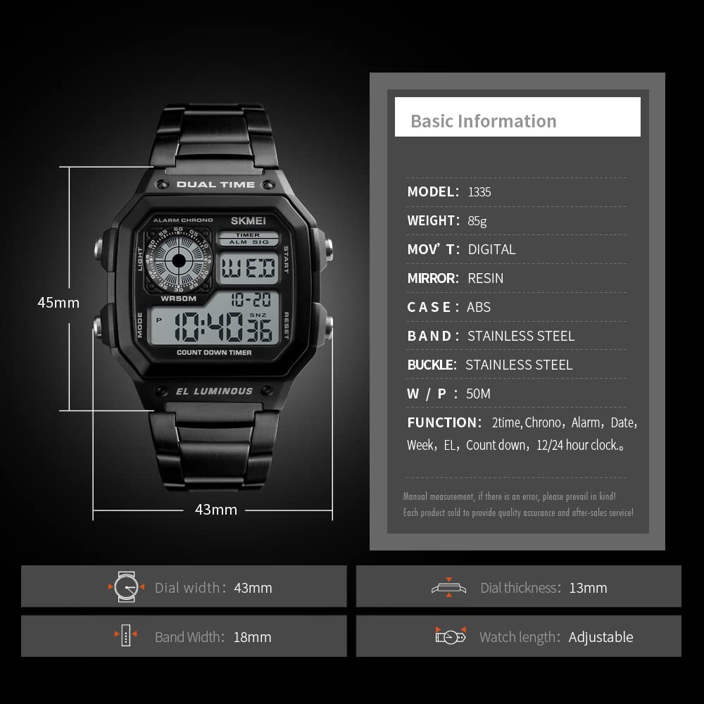 PASOY Men's Digital Sports Watch with Dual Time, Alarm, Stopwatch, Countdown Timer, Backlight & Waterproof - Perfect for Running, Hiking, Swimming & Outdoor Activities