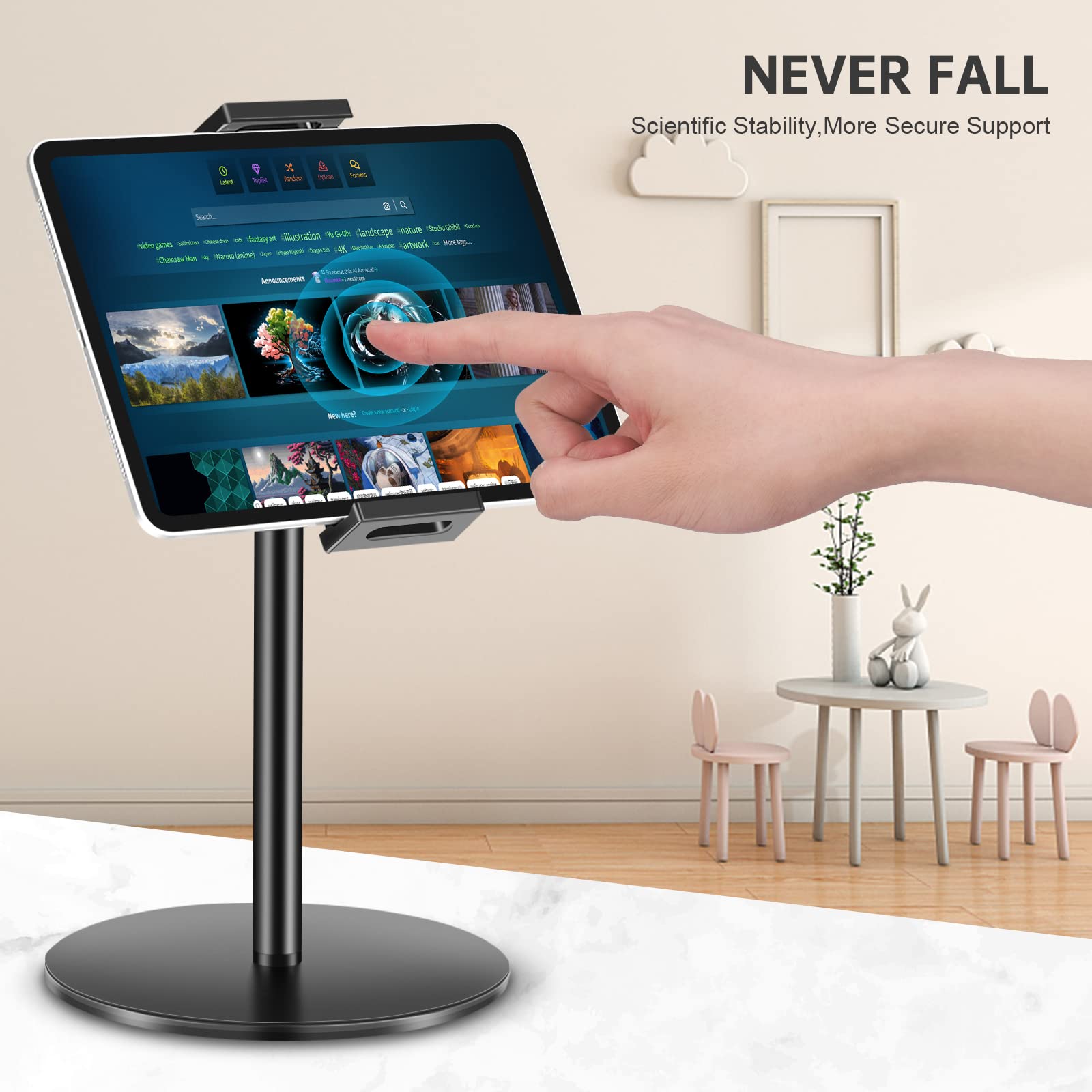 Adjustable Tablet Stand Holder for iPad Pro/Air/Mini, Portable Monitor Stand for 15.6-17.3 Inch Laptops - Heavy Duty Wide Base Desk Stand Compatible with Kindle, Smartphones, Displays - Perfect for Home Office, Gaming & Video Calls
