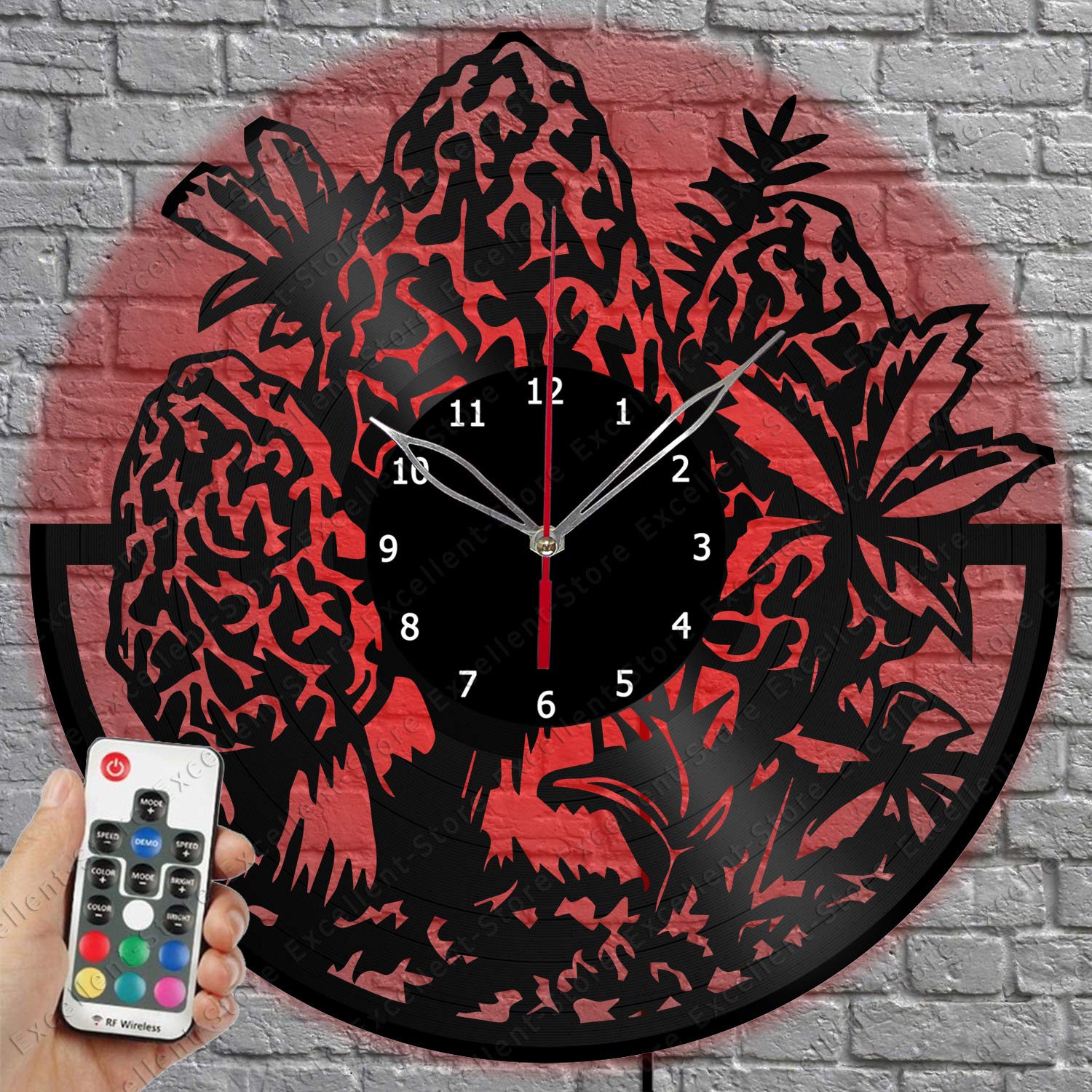 Handmade LED Vinyl Record Wall Clock - Morel Mushroom Design - Unique Vinyl Art Home Decor - Custom LED Wall Clock for Living Room, Bedroom & Office - Perfect Original Gift Idea for Music Lovers & Home Decor Enthusiasts