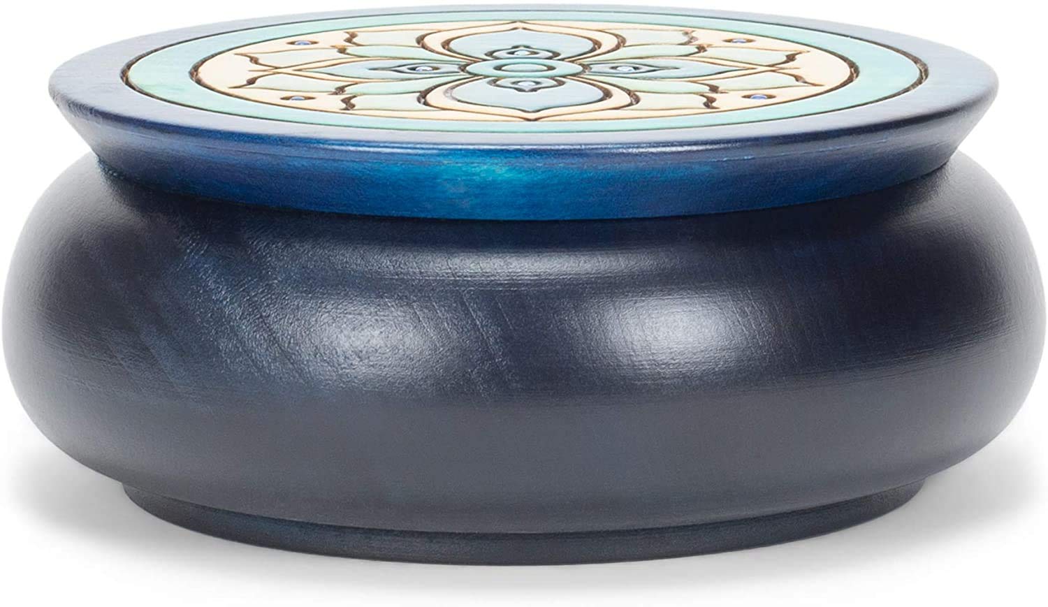 Handmade Decorative Wooden Jewelry Box with Blue Mandala Design - Round Keepsake Box Made in Poland | Perfect for Jewelry Storage, Gift Giving & Home Décor