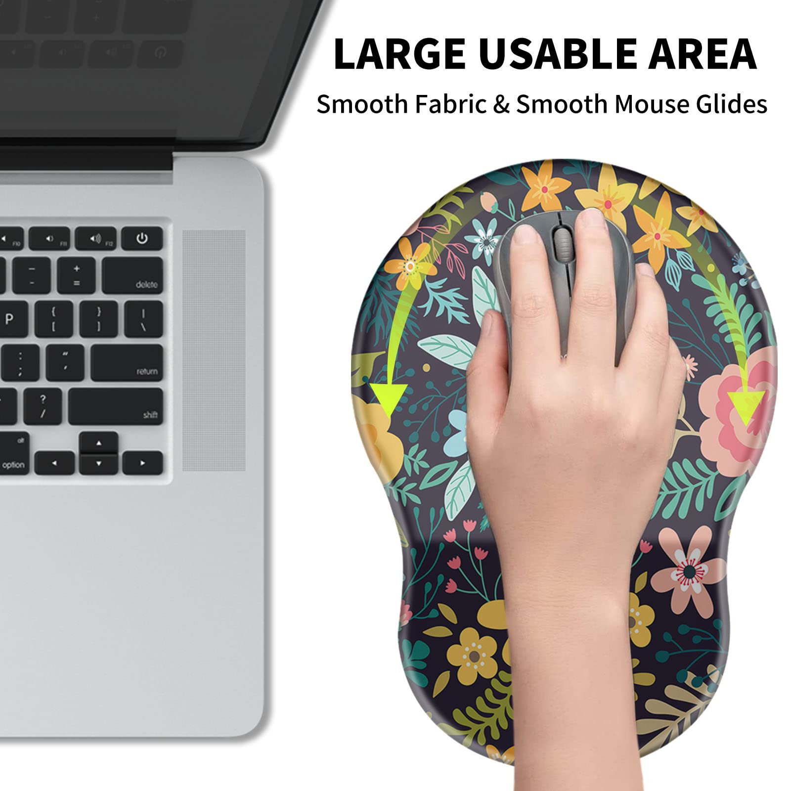 Ergonomic Mouse Pad with Wrist Rest Support - Thick Non-Slip PU Base for Pain Relief & Carpal Tunnel Prevention - Wireless Mouse Compatible - Floral Blooming Flowers Design - Perfect for Office, Gaming & Home Computer Use