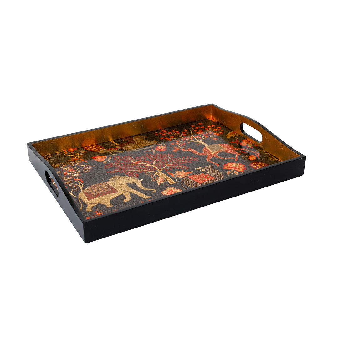 Le Jardin de Mysore Lacquer Tray - Handcrafted Decorative Serving Tray for Tea, Coffee & Home Decor | Perfect for Dining, Gifts & Luxury Table Setting
