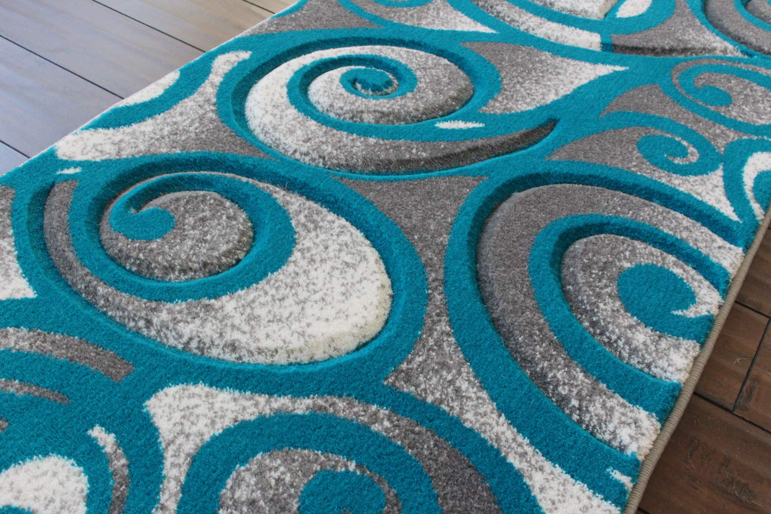Masada Rugs - Grey White Turquoise Modern Handwoven Area Rug, Hand Carved 2'x7' Runner - Boho Chic Living Room Decor, Bedroom Runner, Hallway Carpet