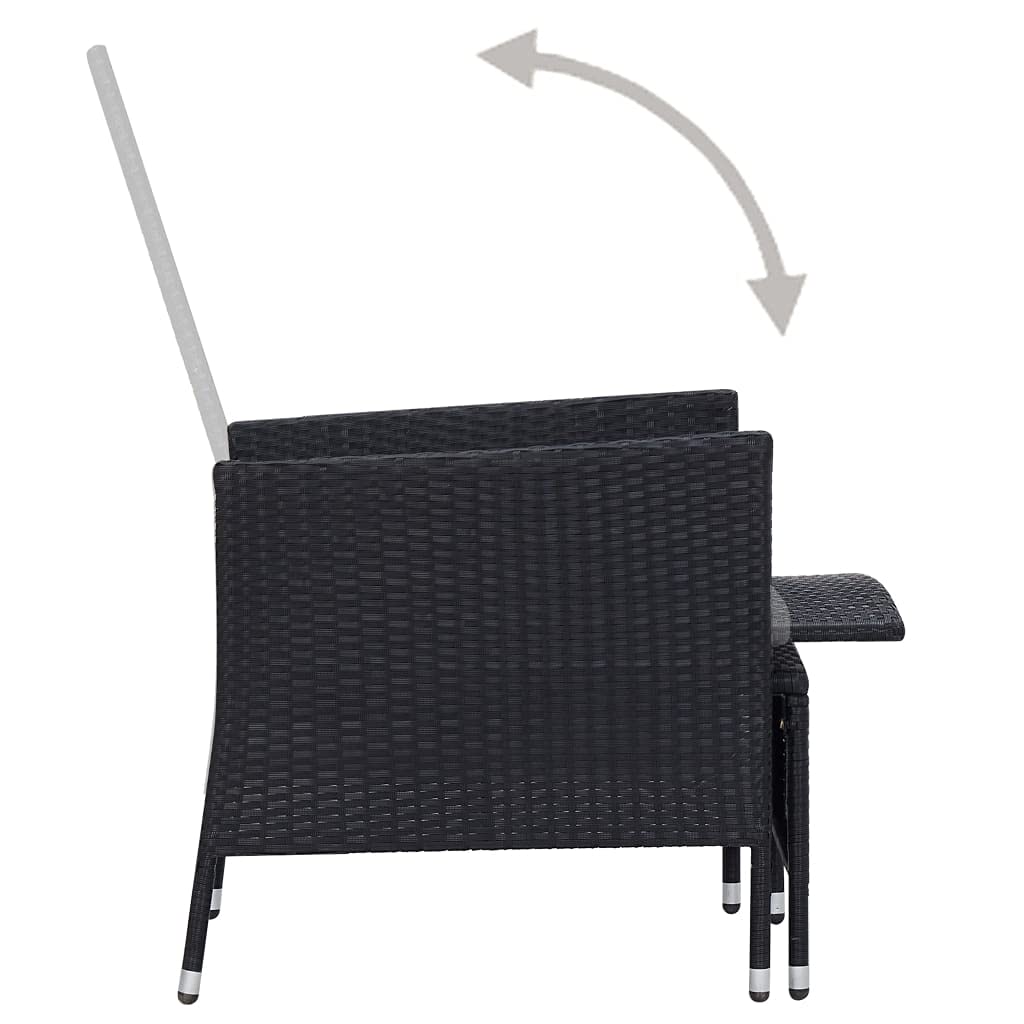 vidaXL 2-Piece Black Poly Rattan Patio Lounge Set with Cushions - Outdoor Armchair & Tea Table Furniture for Garden, Poolside, and Backyard Relaxation