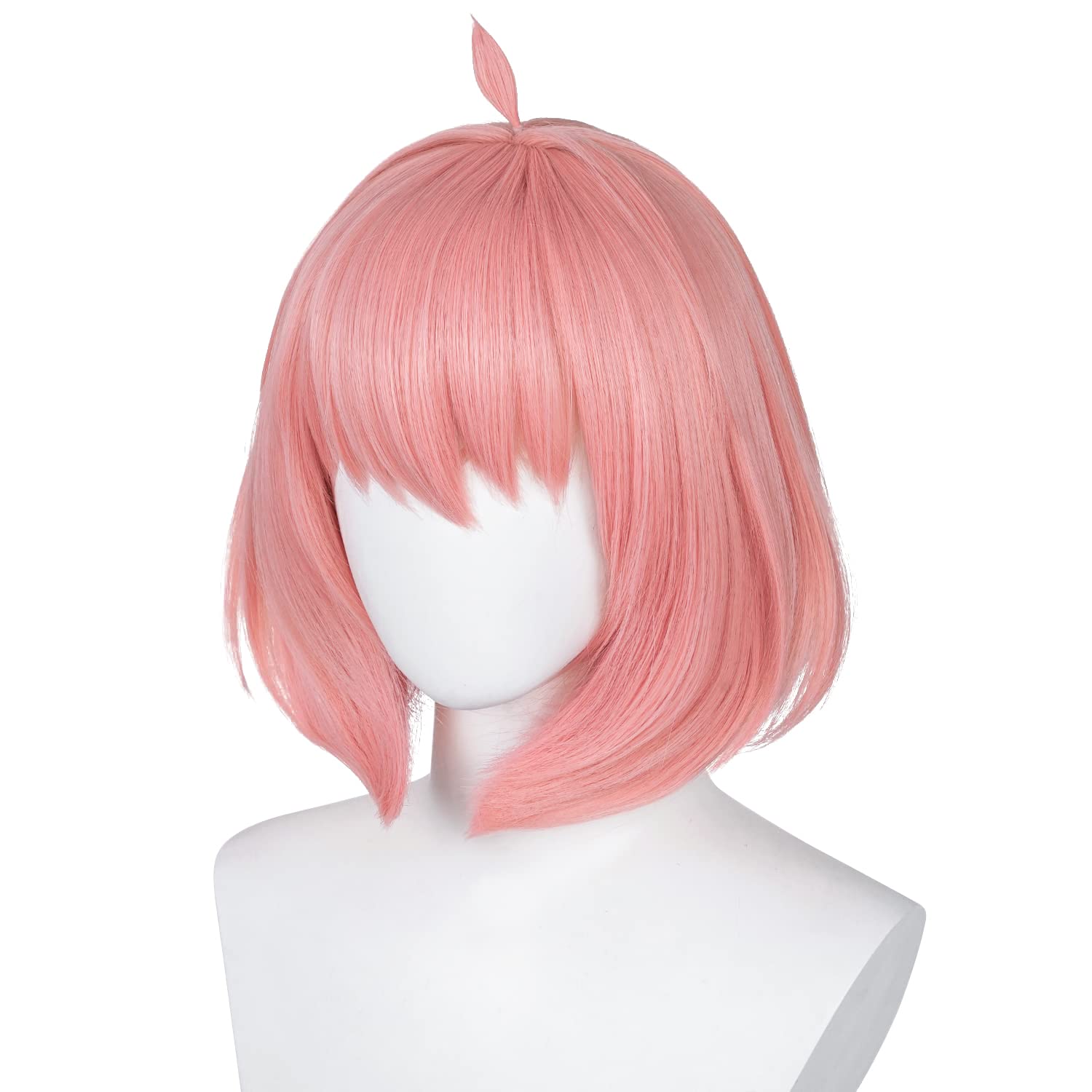 Short Pink Bob Wig with Bangs - Anime Cosplay Synthetic Hair Wig for Women & Girls - Includes Cute Hair Clips & Wig Cap - Perfect for Halloween, Parties & Daily Wear