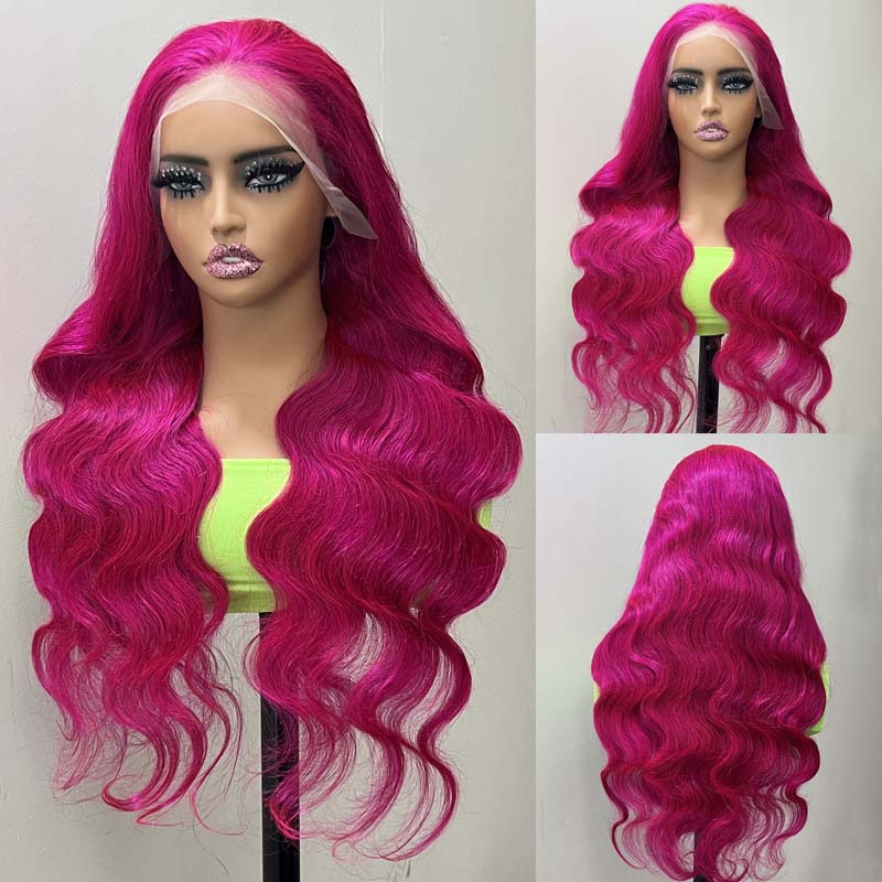 Eullair Fuchsia Pink Straight Human Hair Wig - Rose Red Body Wave Lace Frontal Wig for Women (EW001) | Perfect for Cosplay, Parties & Daily Wear