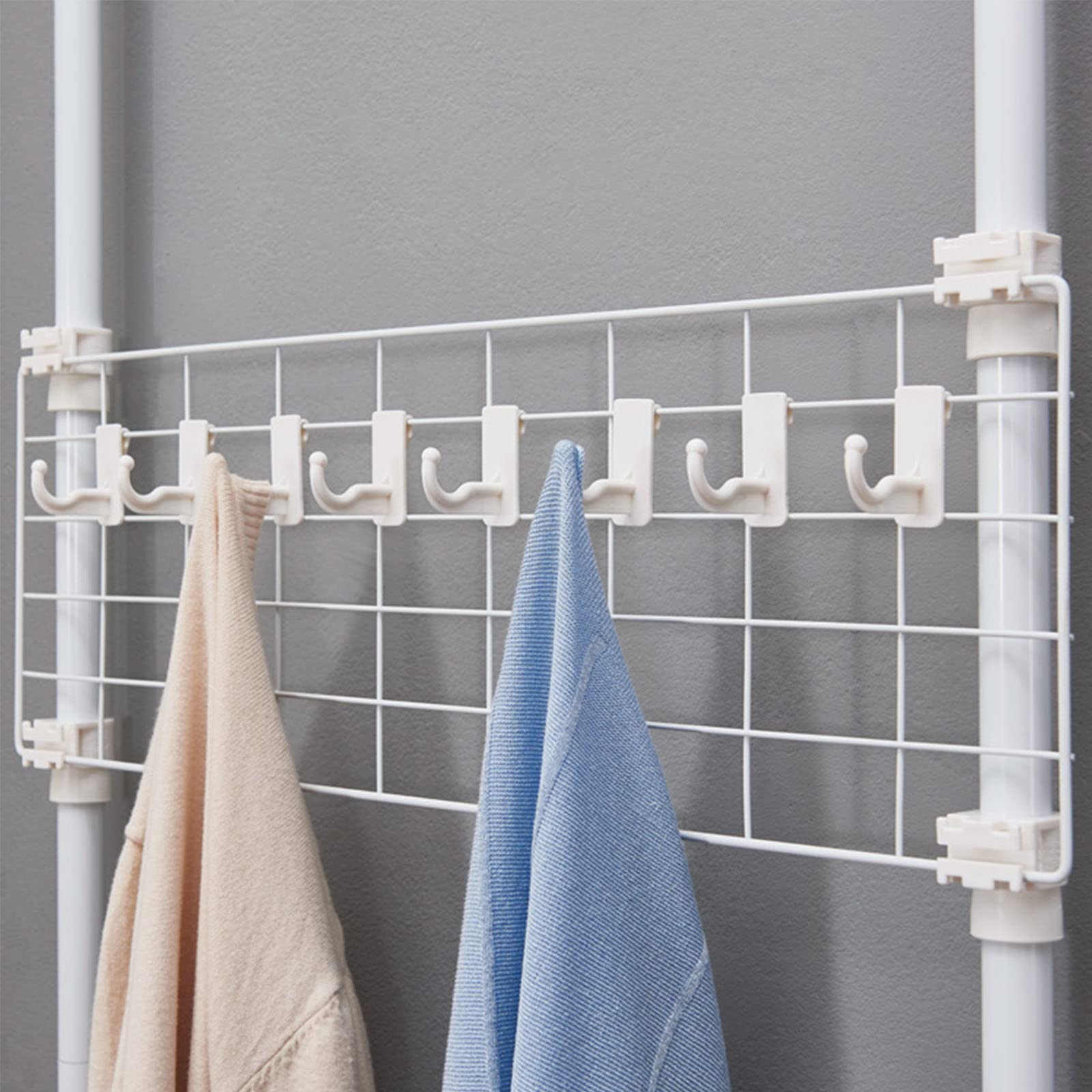 Adjustable 4-Tier Coat Rack & Shoe Organizer with 8 Hooks - 2-in-1 Metal Standing Behind Door Storage Stand for Hallway, Entryway, Foyer (White, 75cm/29.5in) - Space-Saving Solution for Small Apartments & Closet Organization