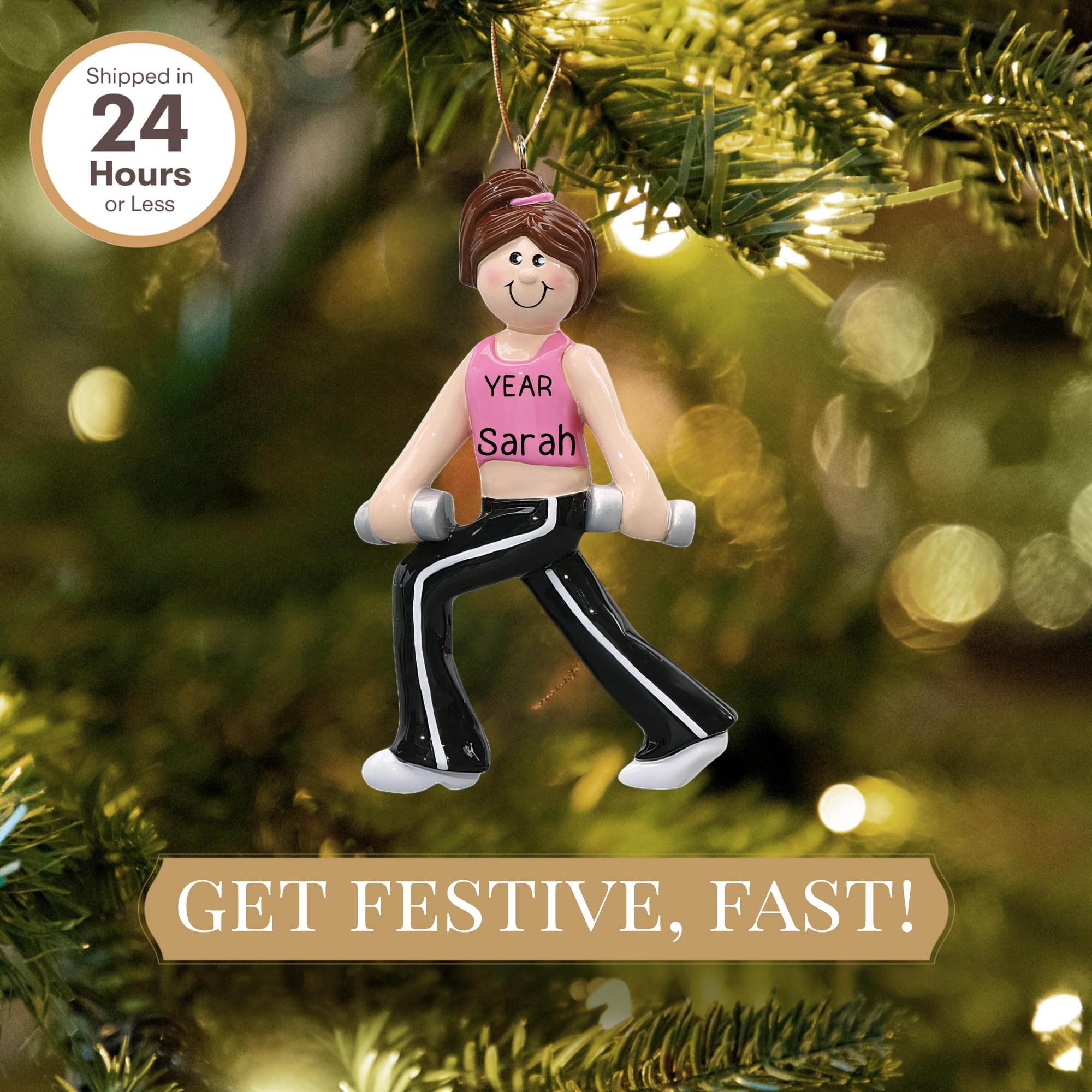 Personalized Fitness Girl Christmas Ornaments 2024 - Custom Gym & Crossfit Decor with Name - Fast 24h Free Shipping - Gift Wrapped - Perfect for Holiday Tree Decorations, Workout Enthusiast Gifts & Gym Locker Decor