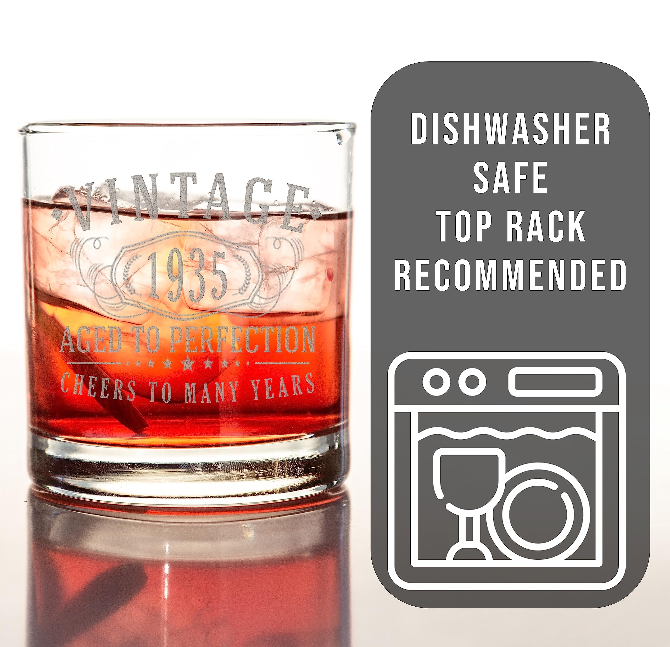 Vintage 1935 Etched 11oz Whiskey Glass Set - 90th Birthday Gift for Men, Dad & Grandpa - Personalized Engraved Bourbon Glasses - Cheers to 90 Years Old - Perfect for Whiskey Tasting, Anniversary Celebrations & Retirement Parties