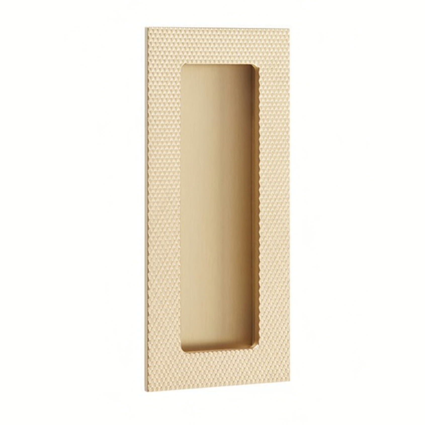 Modern Knurled Rectangular Solid Brass Recessed Door Pull - Satin Brass Finish - Cabinet & Furniture Hardware for Kitchen, Bathroom, and Office Doors
