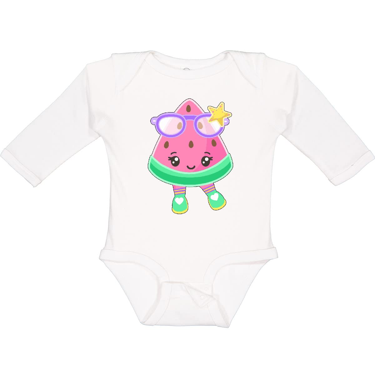 Inktastic Cute Watermelon with Sunglasses Baby Bodysuit - Soft Long Sleeve Cotton Romper for Newborns & Infants - Perfect for Summer Outings, Beach Trips & Photo Shoots