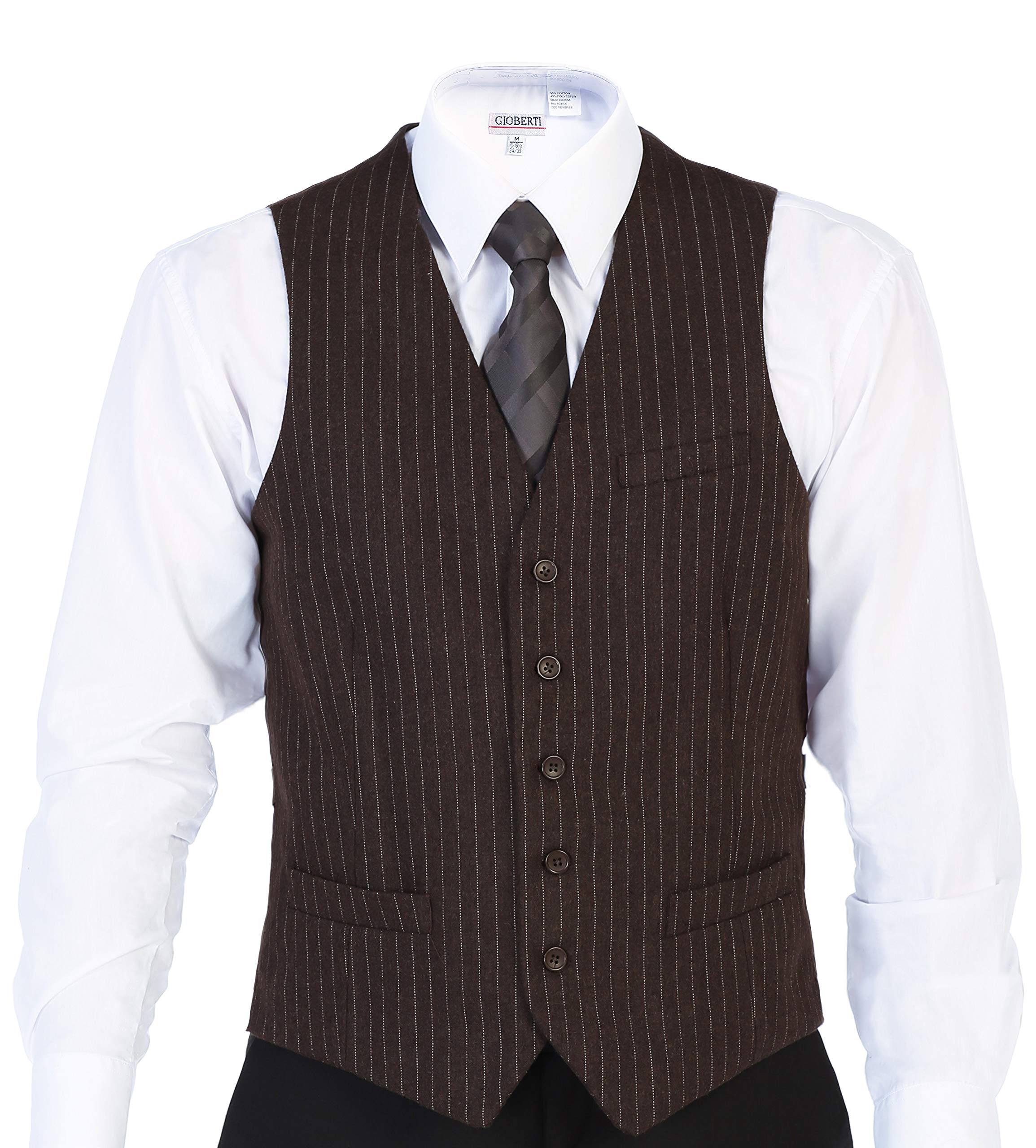 Gioberti Men's 5-Button Wool Blend Tweed Vest with Pin Stripe - Formal Waistcoat for Weddings, Business Attire & Vintage Style Outfits