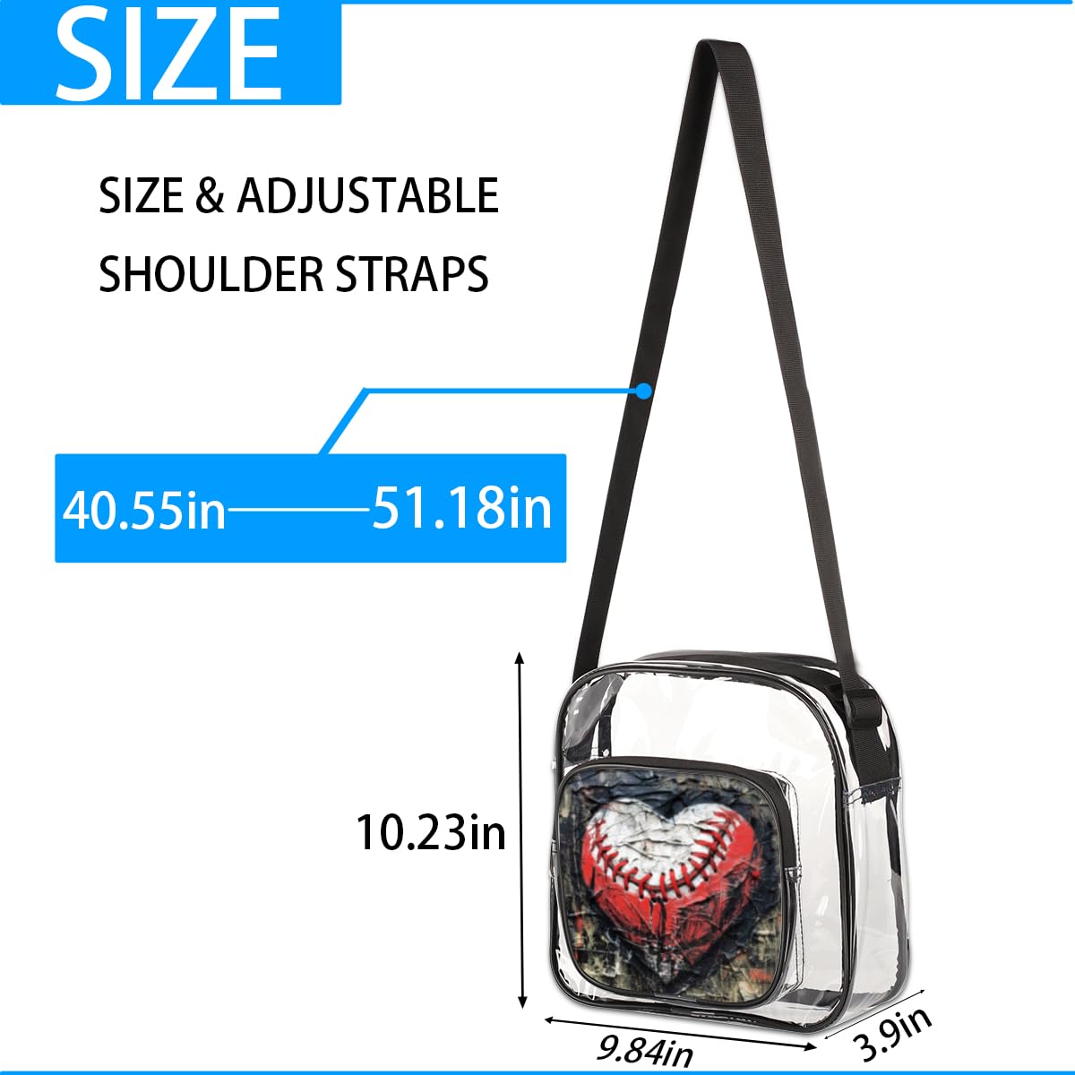 Baseball Clear Crossbody Purse Bag - Stadium Approved Transparent Shoulder Bag for Women & Men | Art Effect Design | Perfect for Festivals, Sports Events & Small Concerts | Waterproof & Durable for Baseball Games, Concerts, Theme Parks & Travel