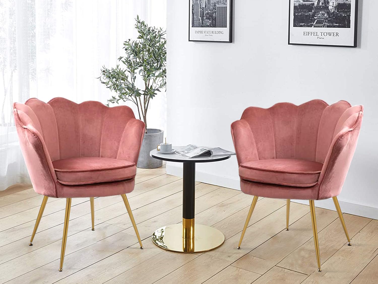 Luxury Velvet Accent Chairs Set of 2 - Blush Pink Tufted Upholstered Chairs with Gold Metal Legs for Living Room, Bedroom & Dining Room | Perfect for Home Decor, Vanity Dressing & Guest Seating