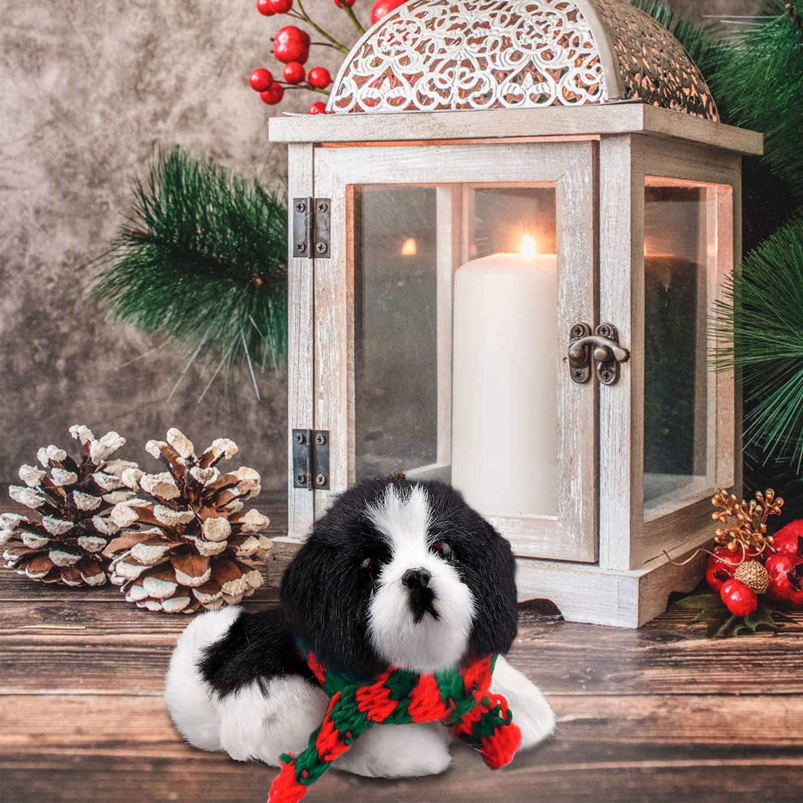 Christmas Dog Ornament with Scarf - Mini Plush Dog Decorations for Christmas Tree - Perfect Gift for Dog Lovers - Holiday Home Decor & Party Favors